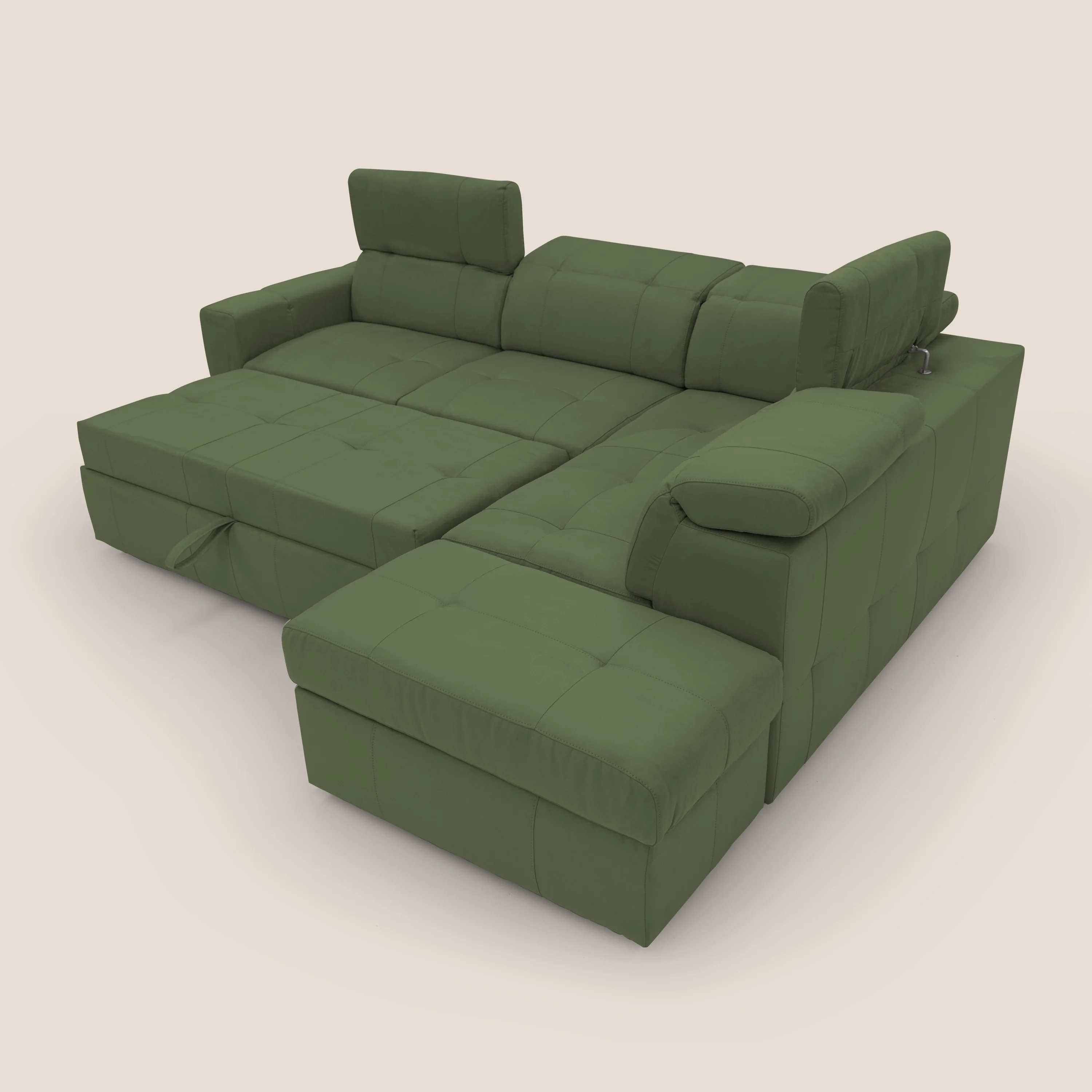 Kronos Canapé d'angle avec extractible et pouf coffre en micorfibre imperméable T11 vert - Image 13