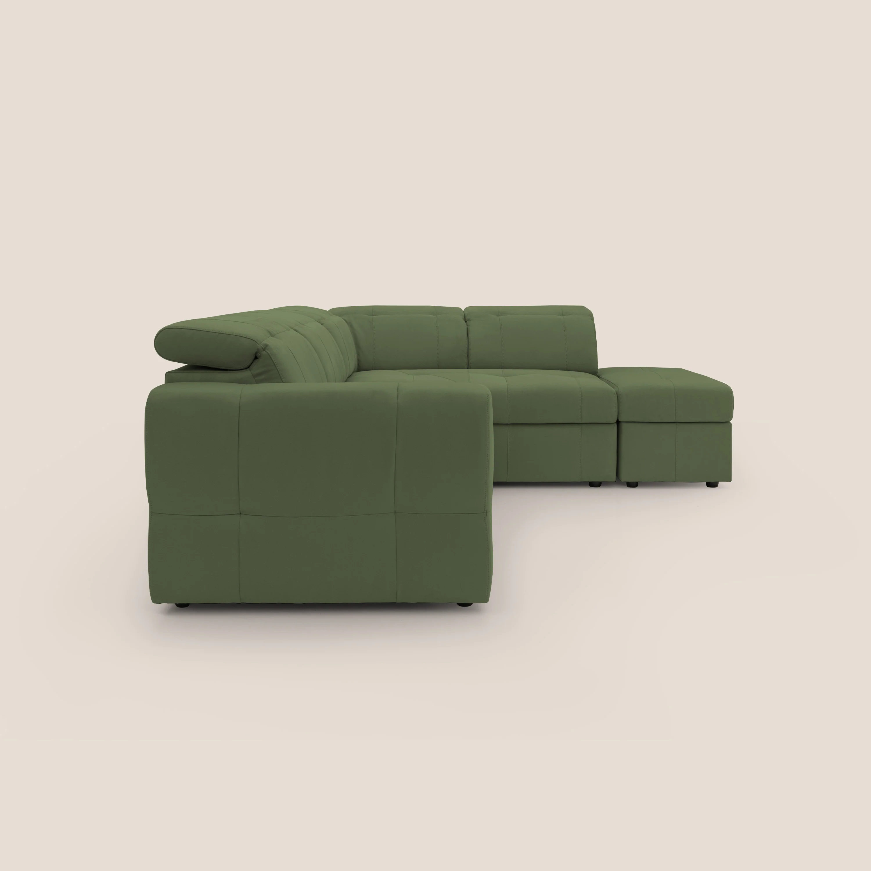 Kronos Canapé d'angle avec extractible et pouf coffre en micorfibre imperméable T11 vert - Image 14