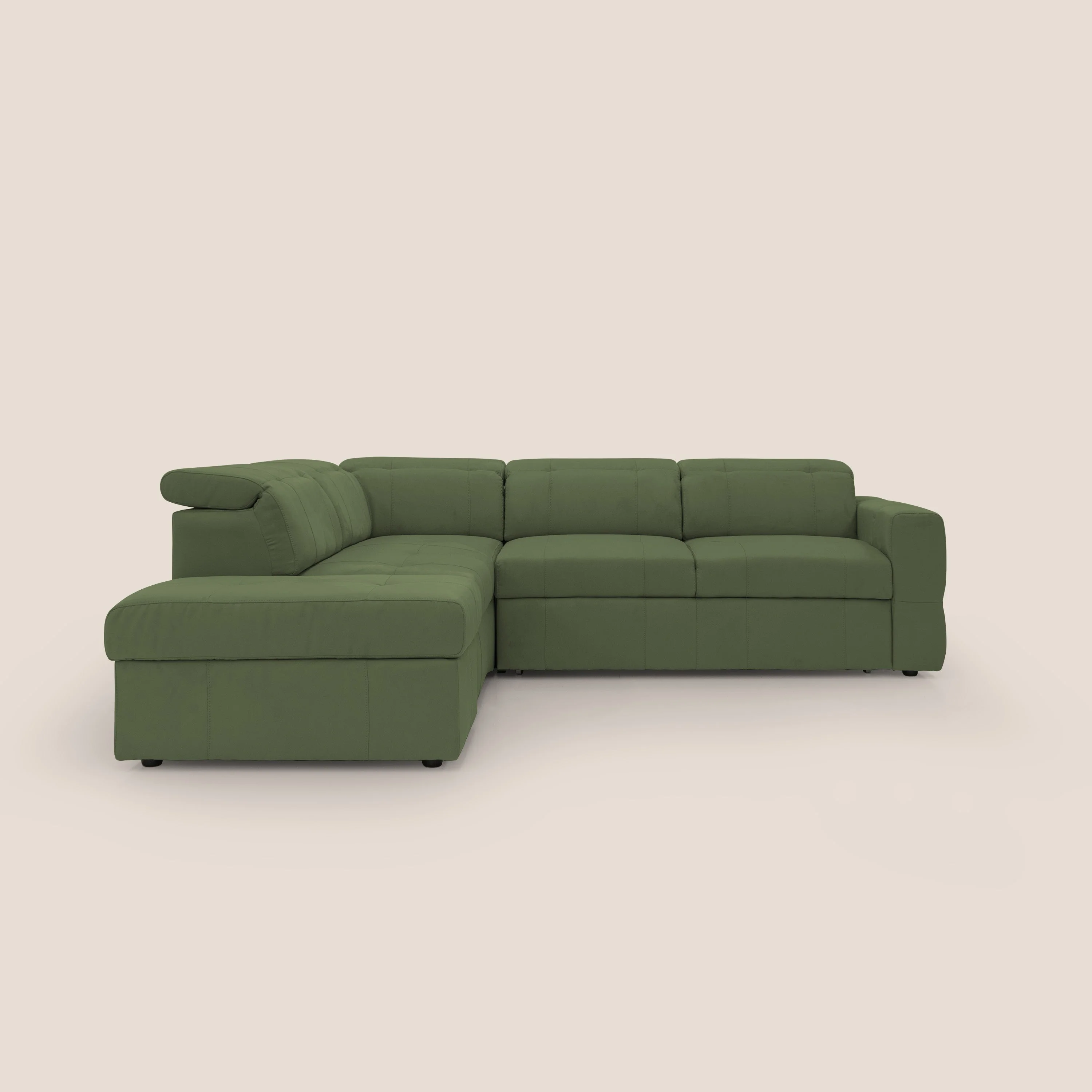 Kronos Canapé d'angle avec extractible et pouf coffre en micorfibre imperméable T11 vert - Image 16