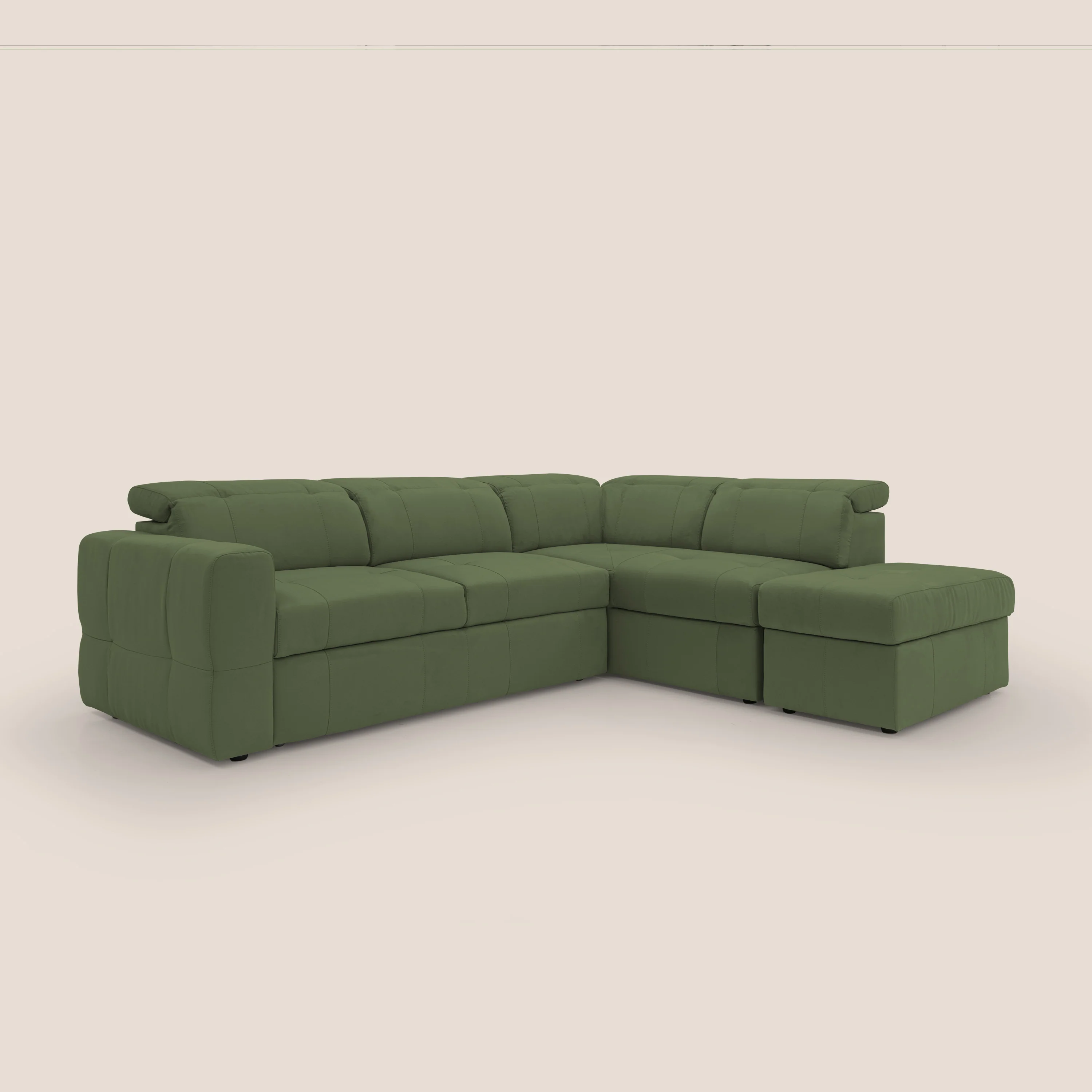 Kronos Canapé d'angle avec extractible et pouf coffre en micorfibre imperméable T11 vert - Image 4
