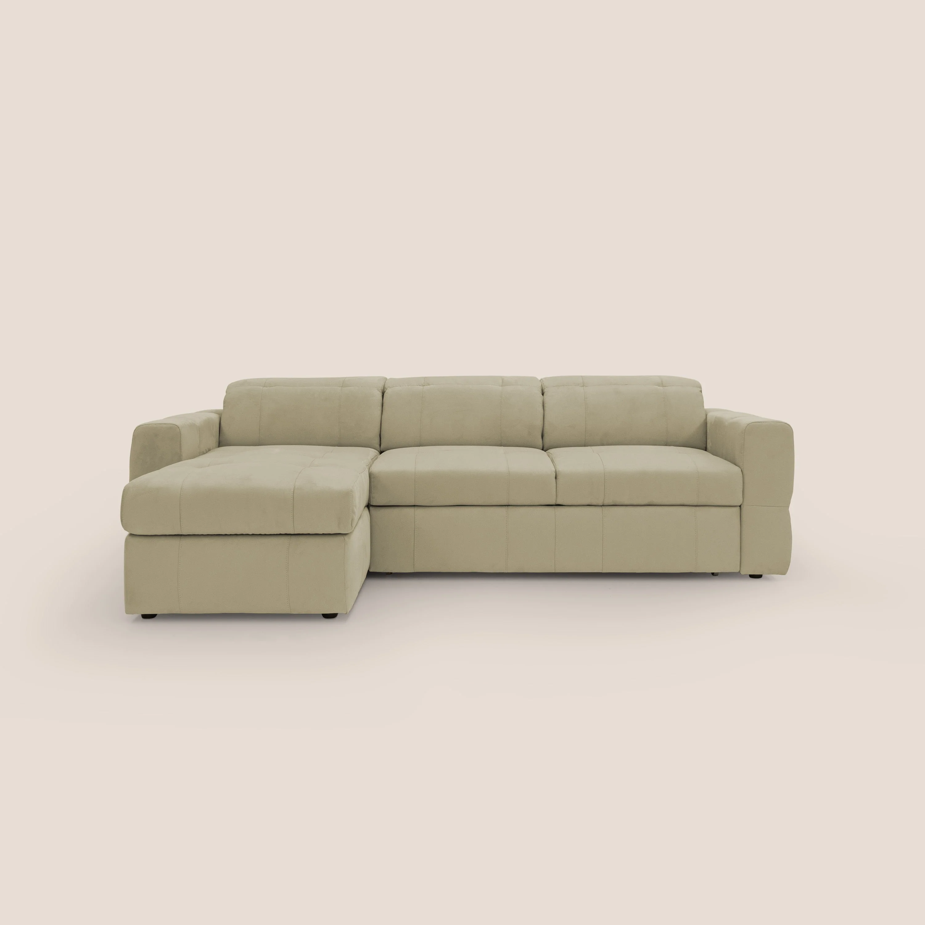 Kronos Canapé d'angle avec pouf extractible et coffre de rangement en microfibre imperméable T11 beige - Image 13