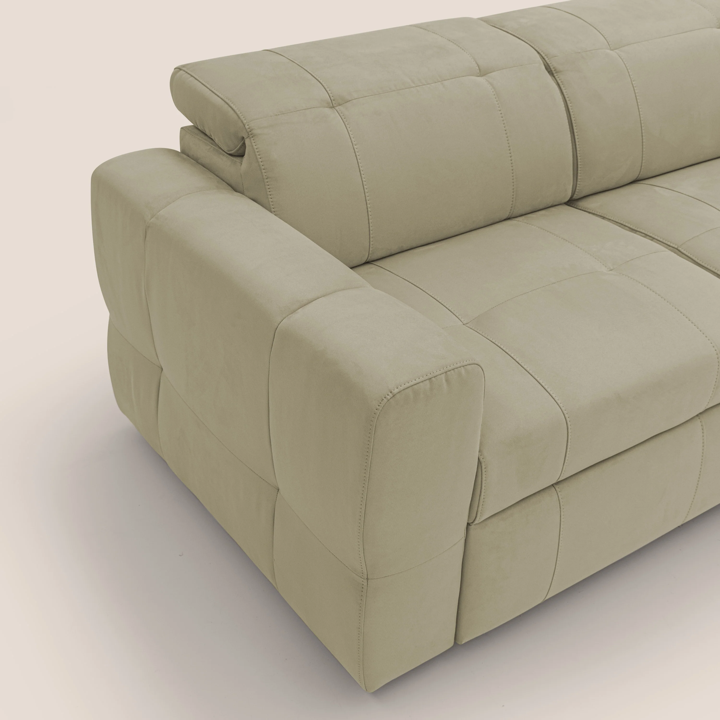 Kronos Canapé d'angle avec pouf extractible et coffre de rangement en microfibre imperméable T11 beige - Image 6