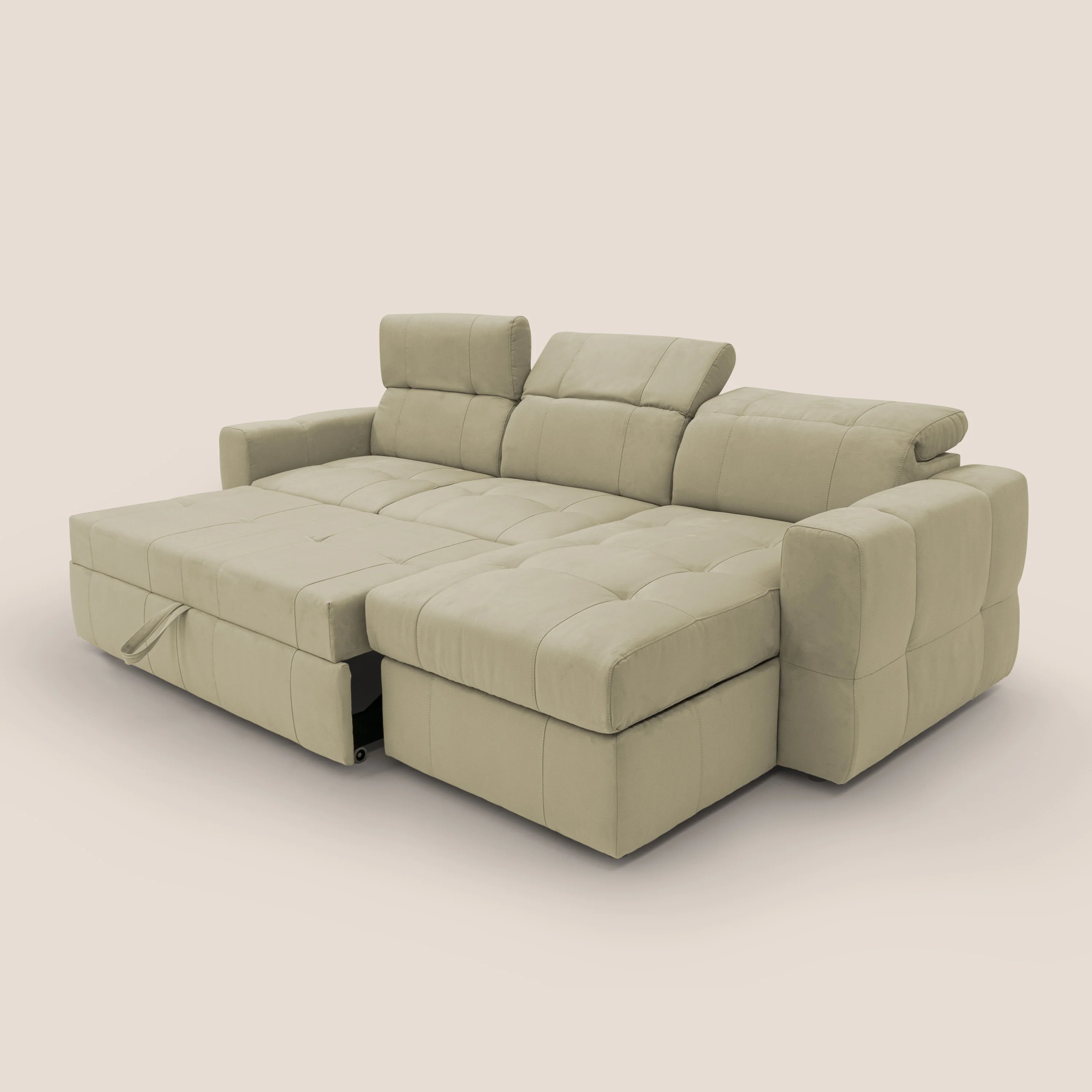 Kronos Canapé d'angle avec pouf extractible et coffre de rangement en microfibre imperméable T11 beige - Image 7