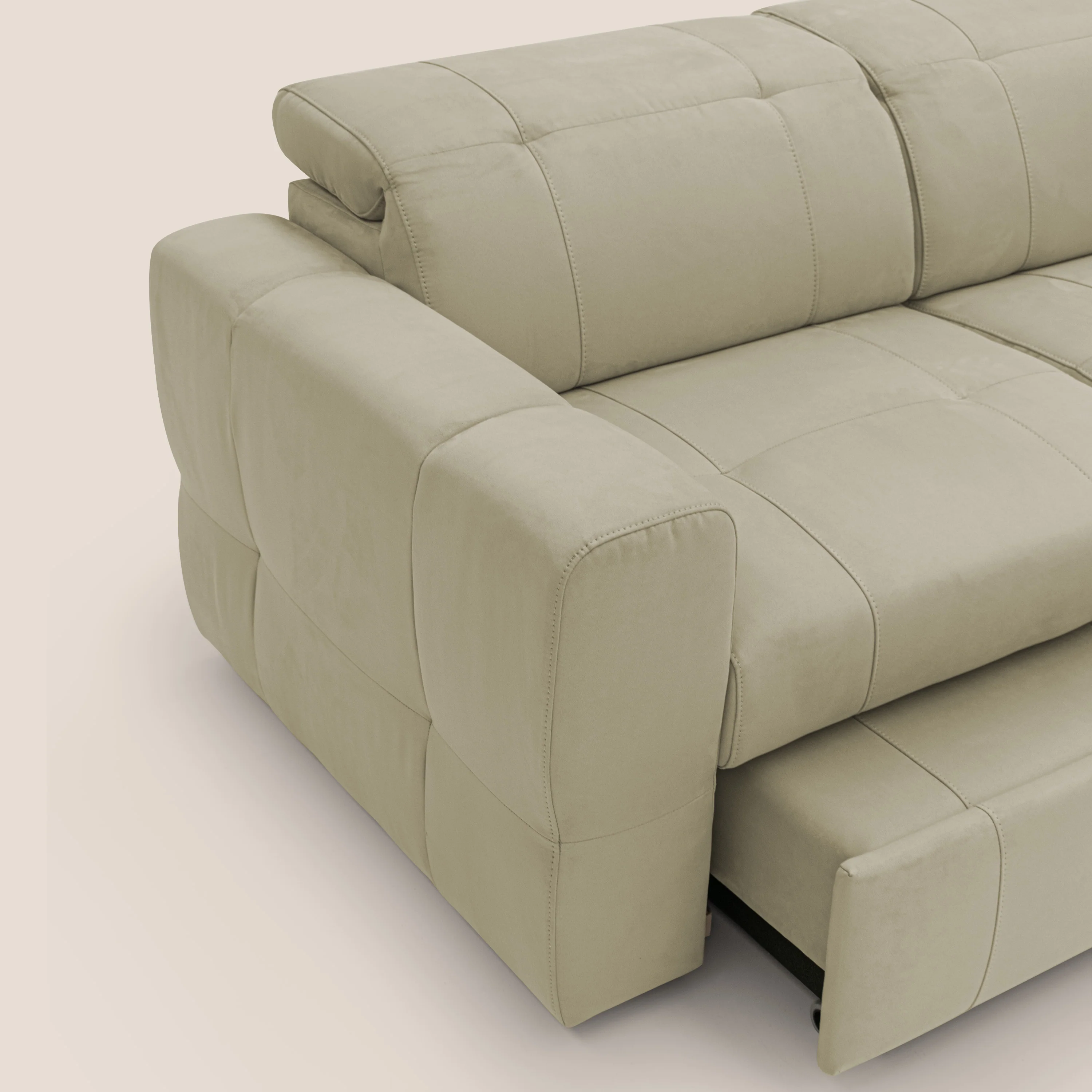 Kronos Canapé d'angle avec pouf extractible et coffre de rangement en microfibre imperméable T11 beige - Image 8