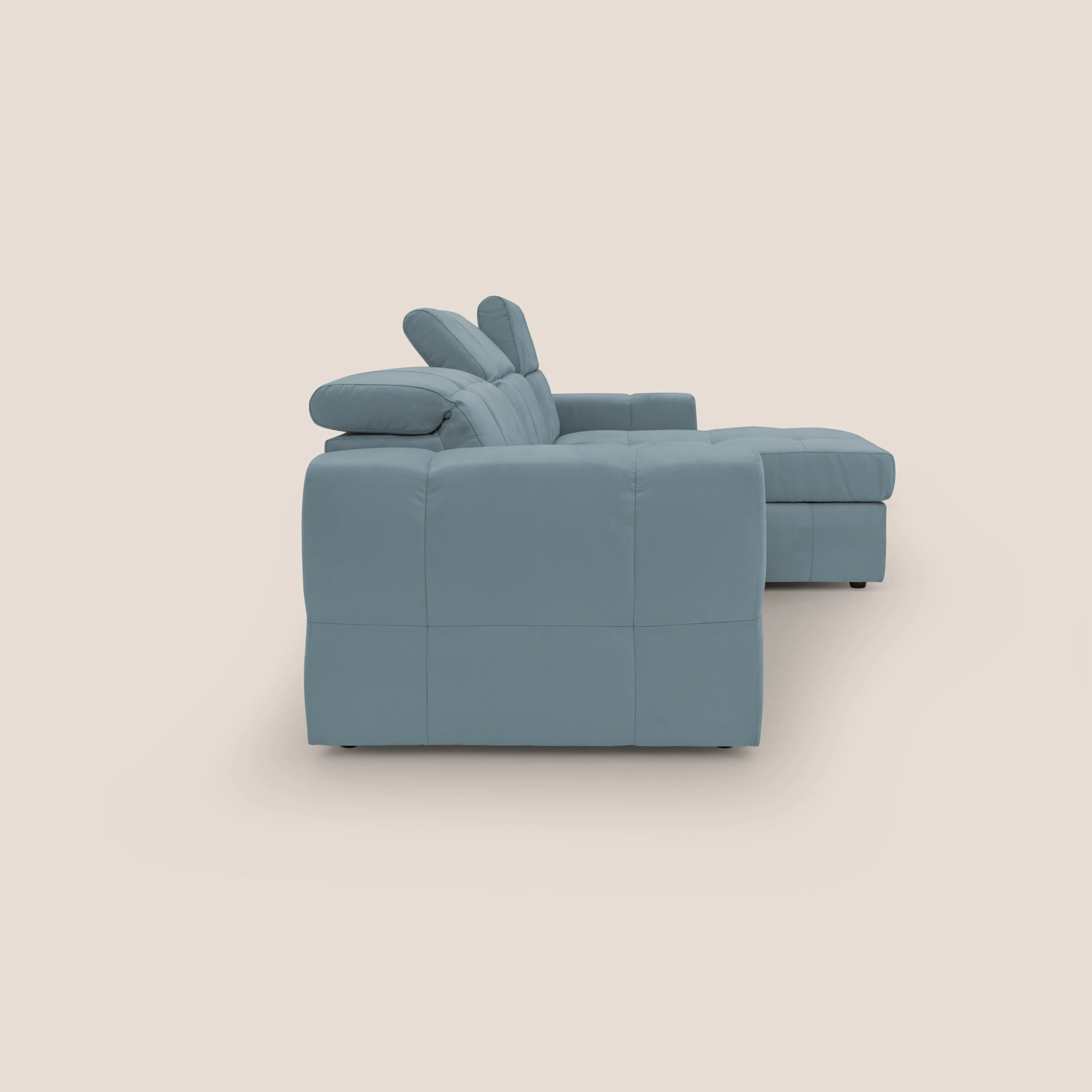 Kronos Canapé d'angle avec pouf extractible et coffre de rangement en microfibre imperméable T11 bleu pastel - Image 10