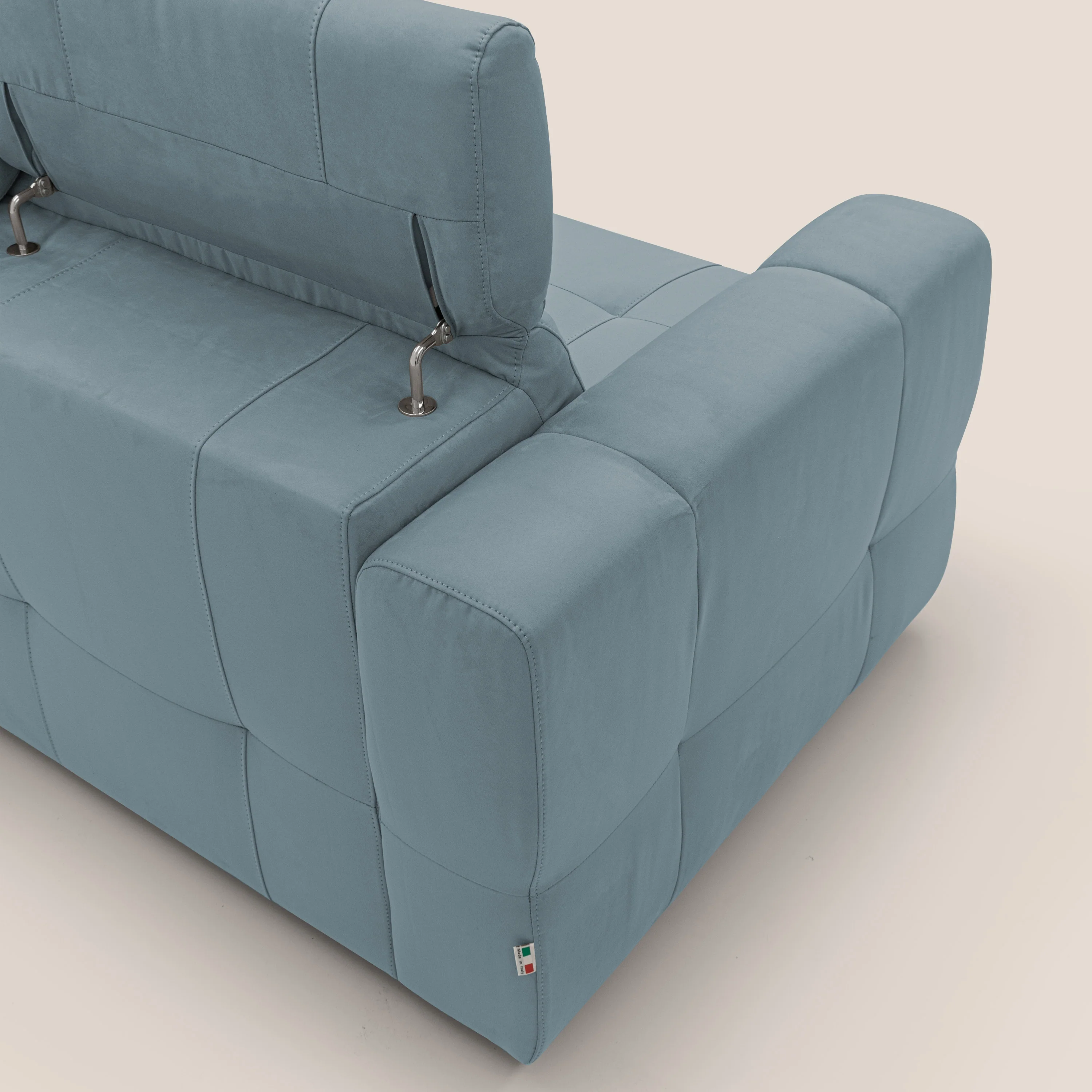 Kronos Canapé d'angle avec pouf extractible et coffre de rangement en microfibre imperméable T11 bleu pastel - Image 11