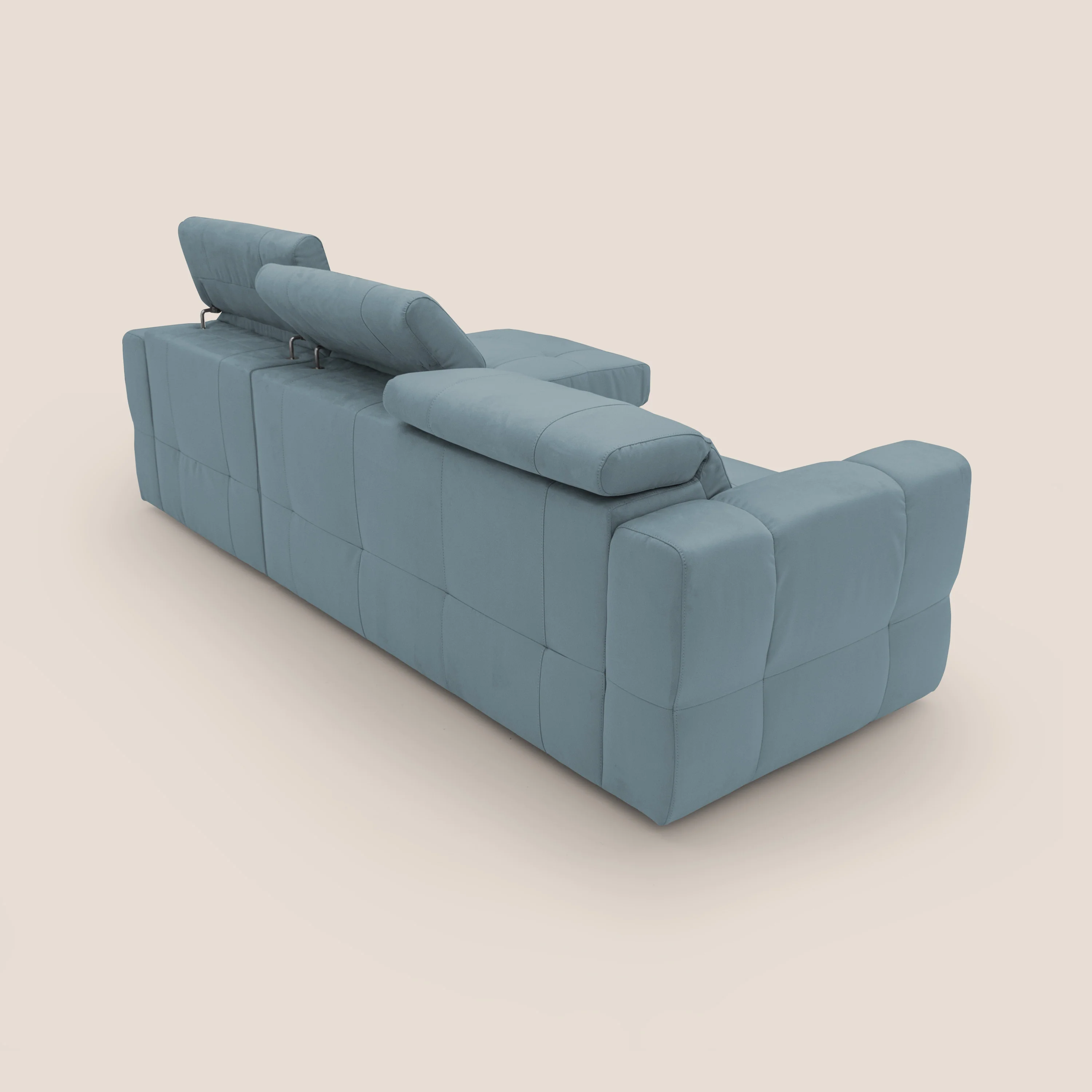 Kronos Canapé d'angle avec pouf extractible et coffre de rangement en microfibre imperméable T11 bleu pastel - Image 12
