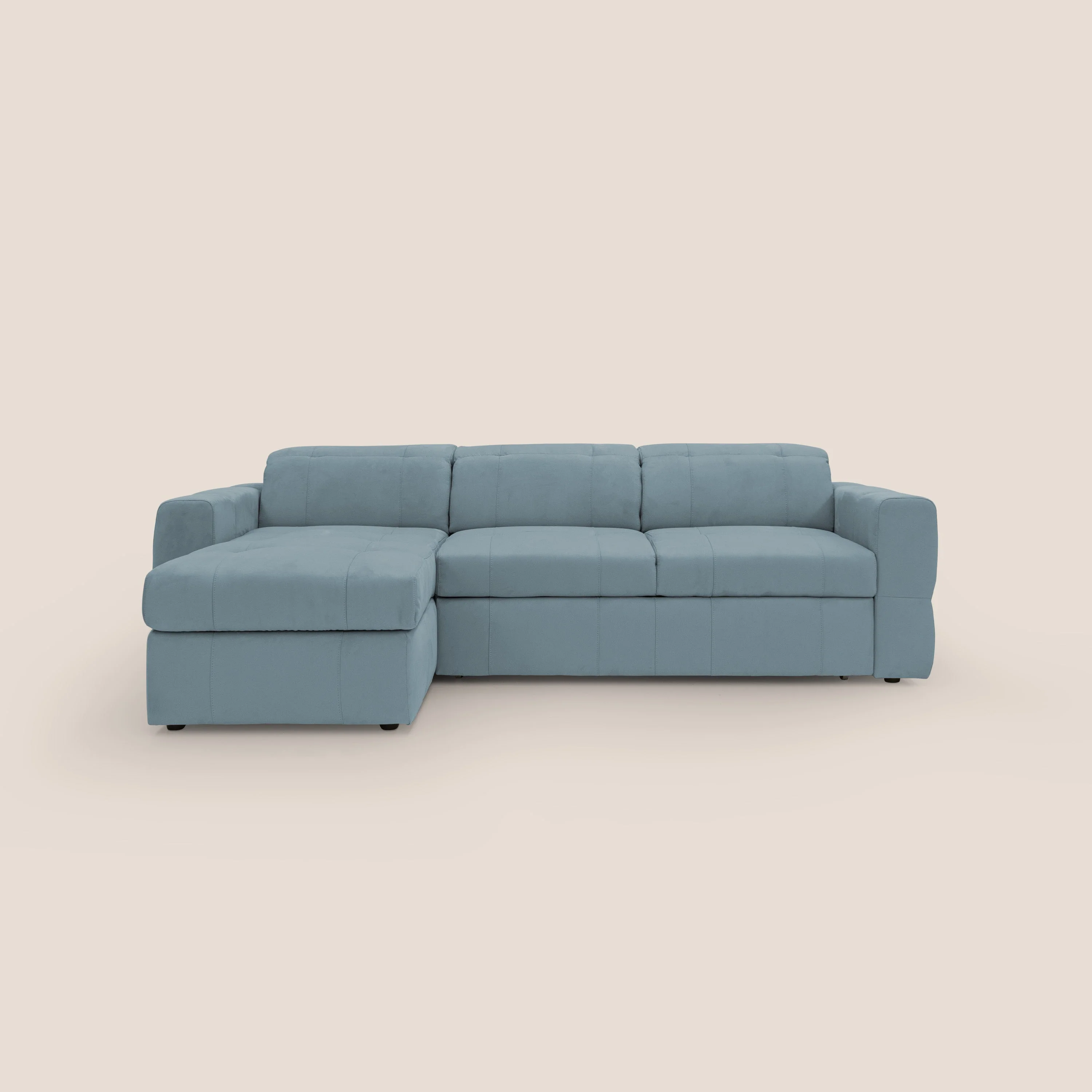 Kronos Canapé d'angle avec pouf extractible et coffre de rangement en microfibre imperméable T11 bleu pastel - Image 13