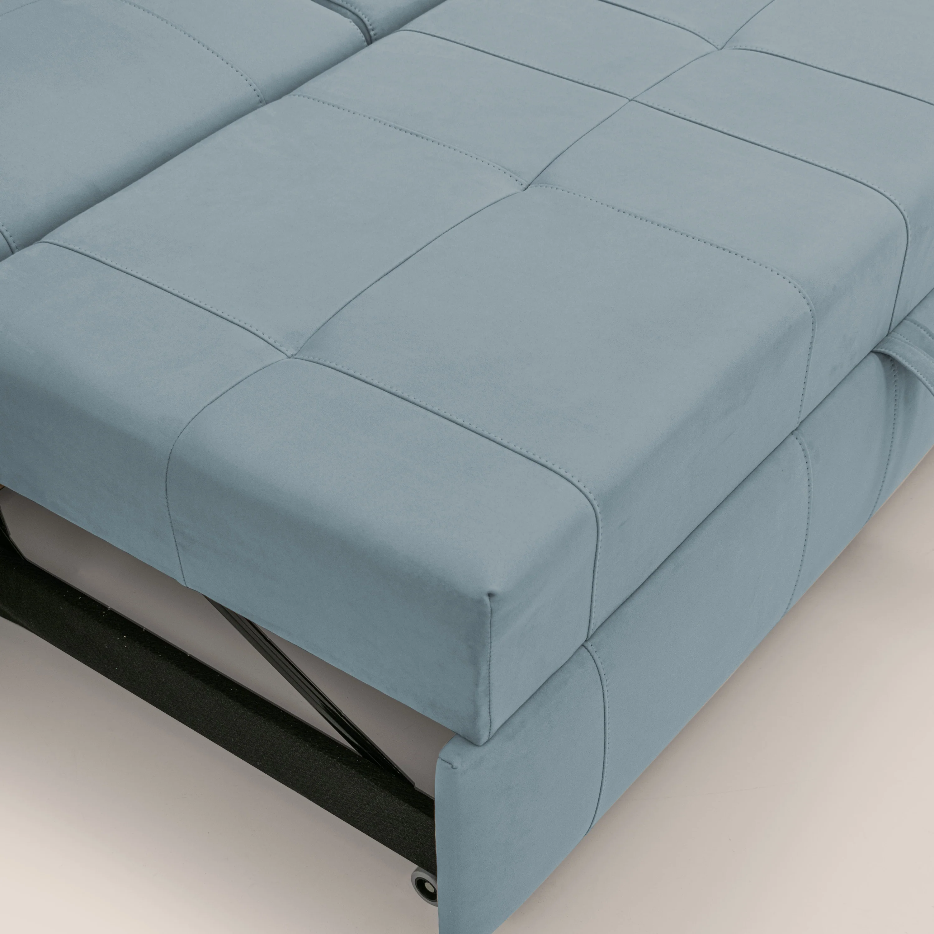 Kronos Canapé d'angle avec pouf extractible et coffre de rangement en microfibre imperméable T11 bleu pastel - Image 9