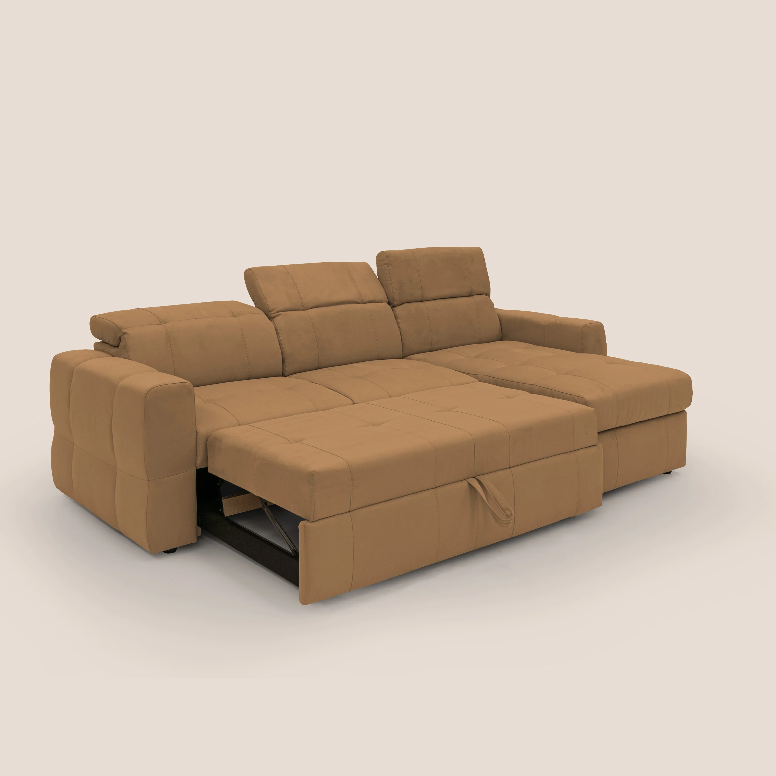Kronos Canapé d'angle avec pouf extractible et coffre de rangement en microfibre imperméable T11 cuir - Image 2