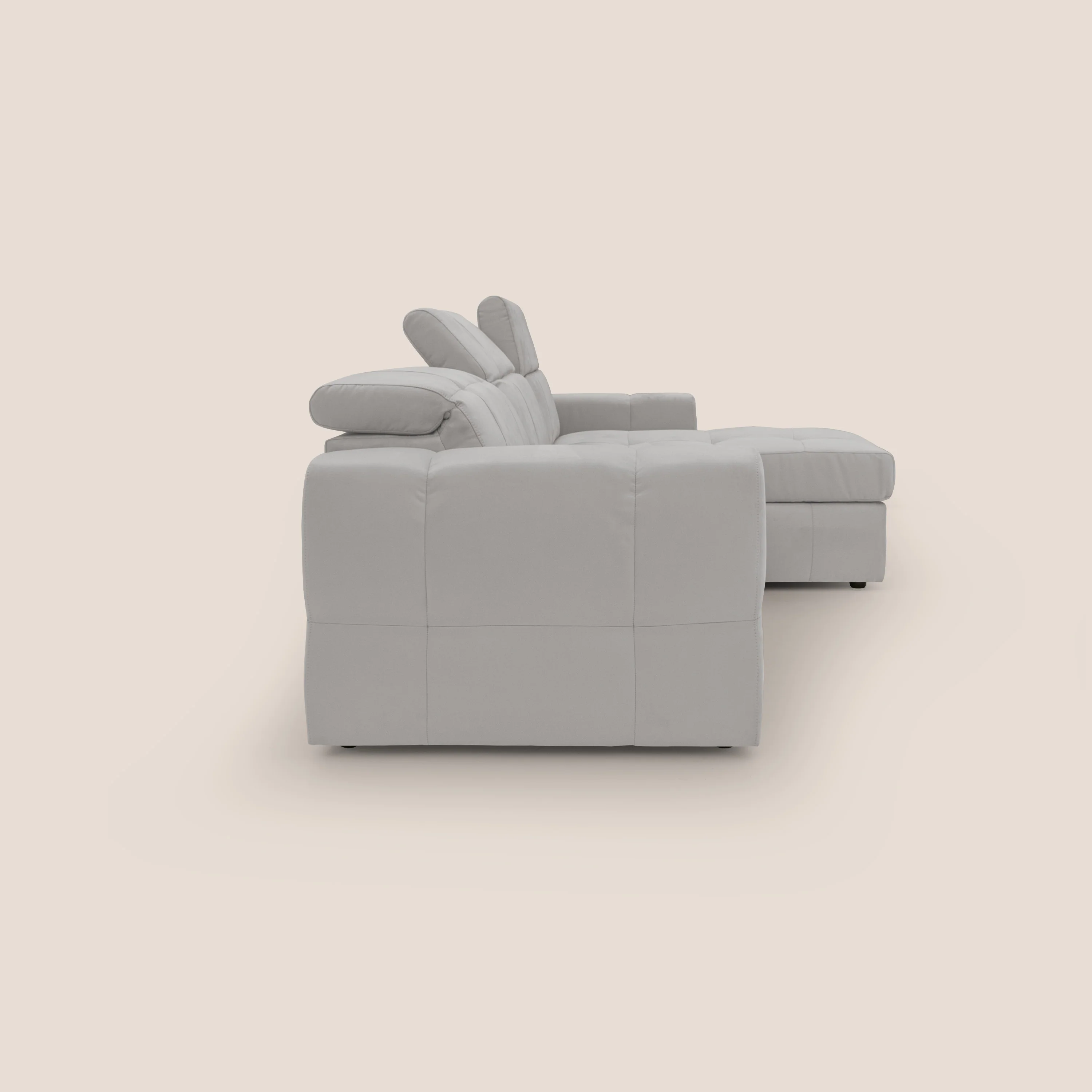 Kronos Canapé d'angle avec pouf extractible et coffre de rangement en microfibre imperméable T11 gris clair - Image 10
