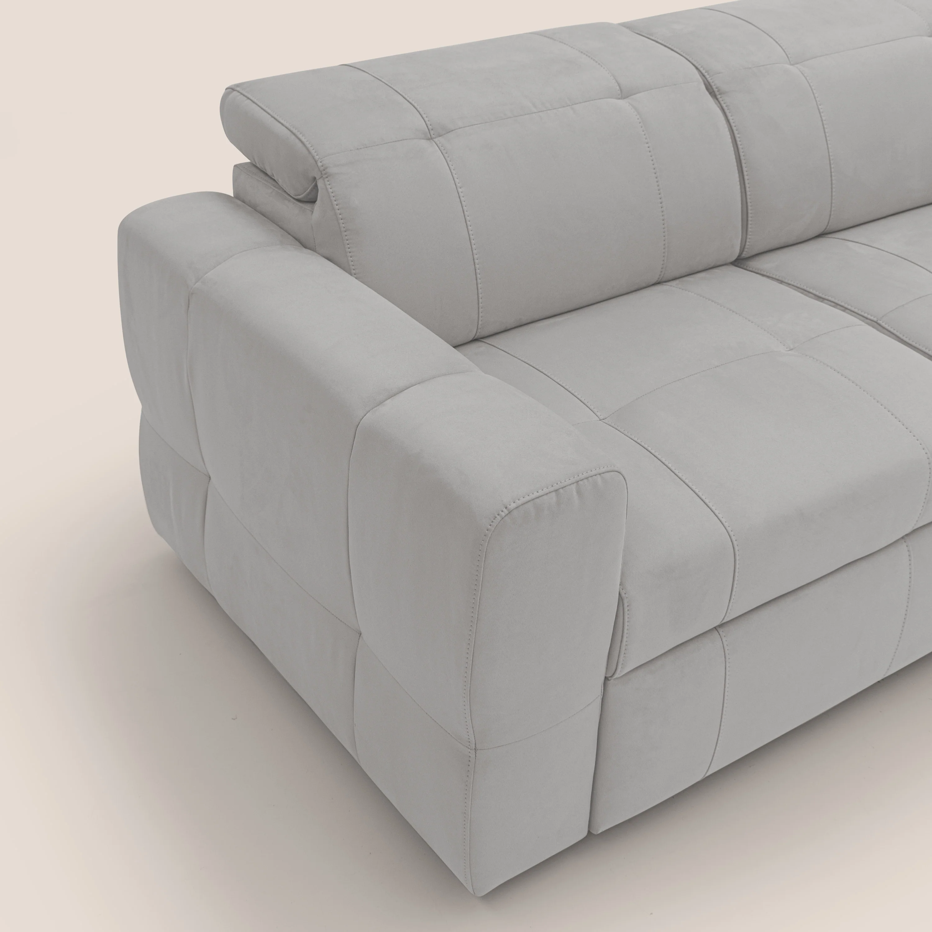 Kronos Canapé d'angle avec pouf extractible et coffre de rangement en microfibre imperméable T11 gris clair - Image 6