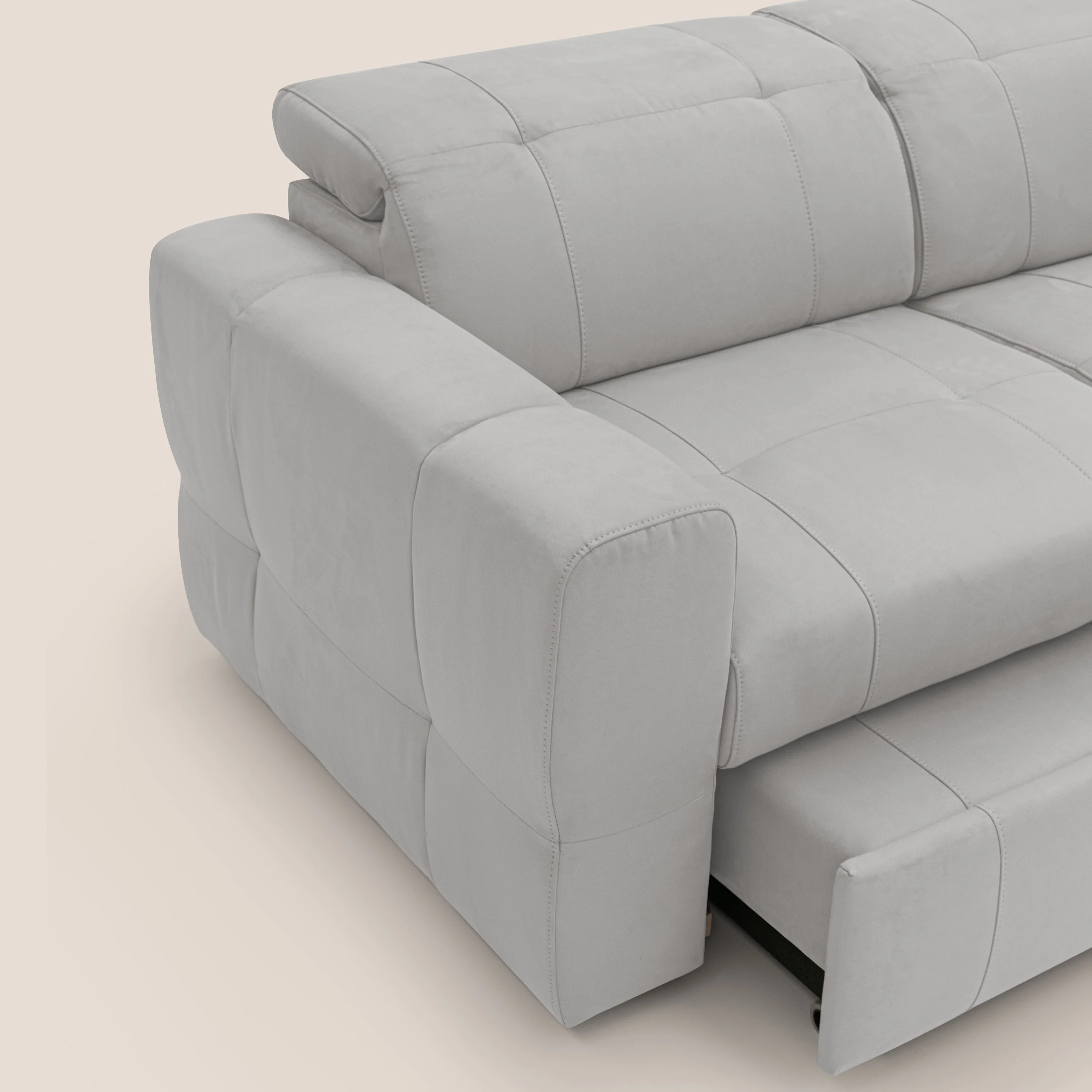Kronos Canapé d'angle avec pouf extractible et coffre de rangement en microfibre imperméable T11 gris clair - Image 8