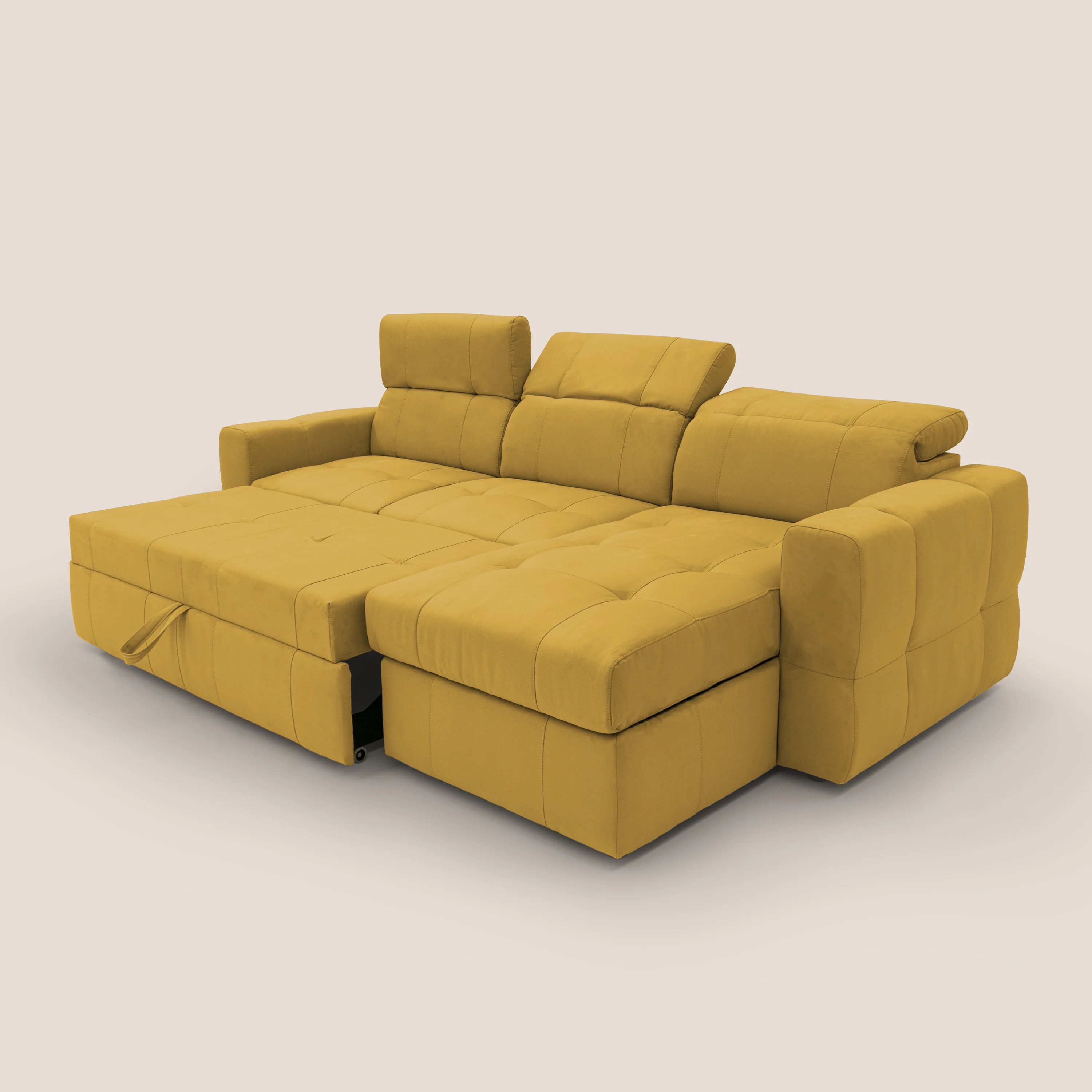 Kronos Canapé d'angle avec pouf extractible et coffre de rangement en microfibre imperméable T11 jaune - Image 7