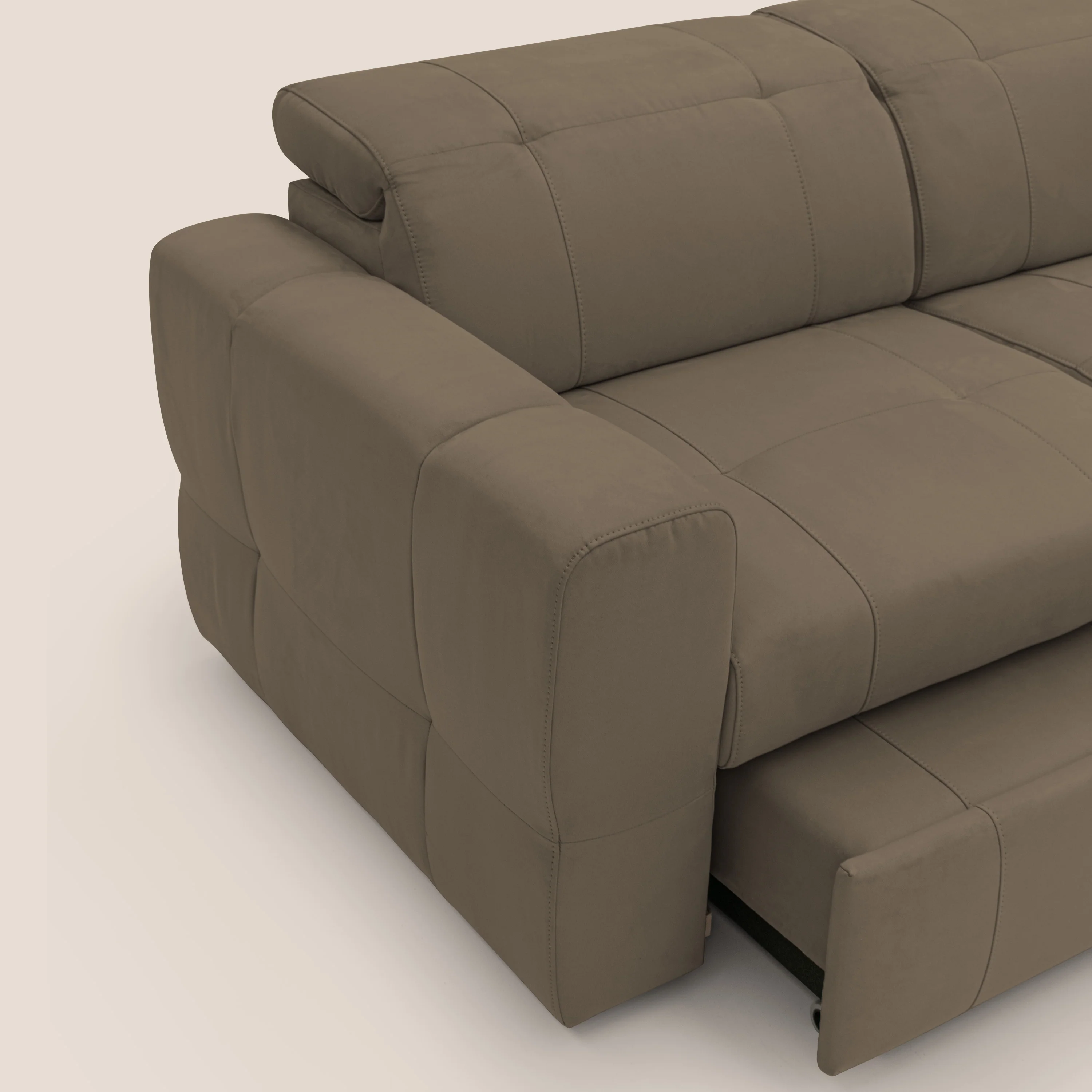 Kronos Canapé d'angle avec pouf extractible et coffre de rangement en microfibre imperméable T11 marron - Image 8
