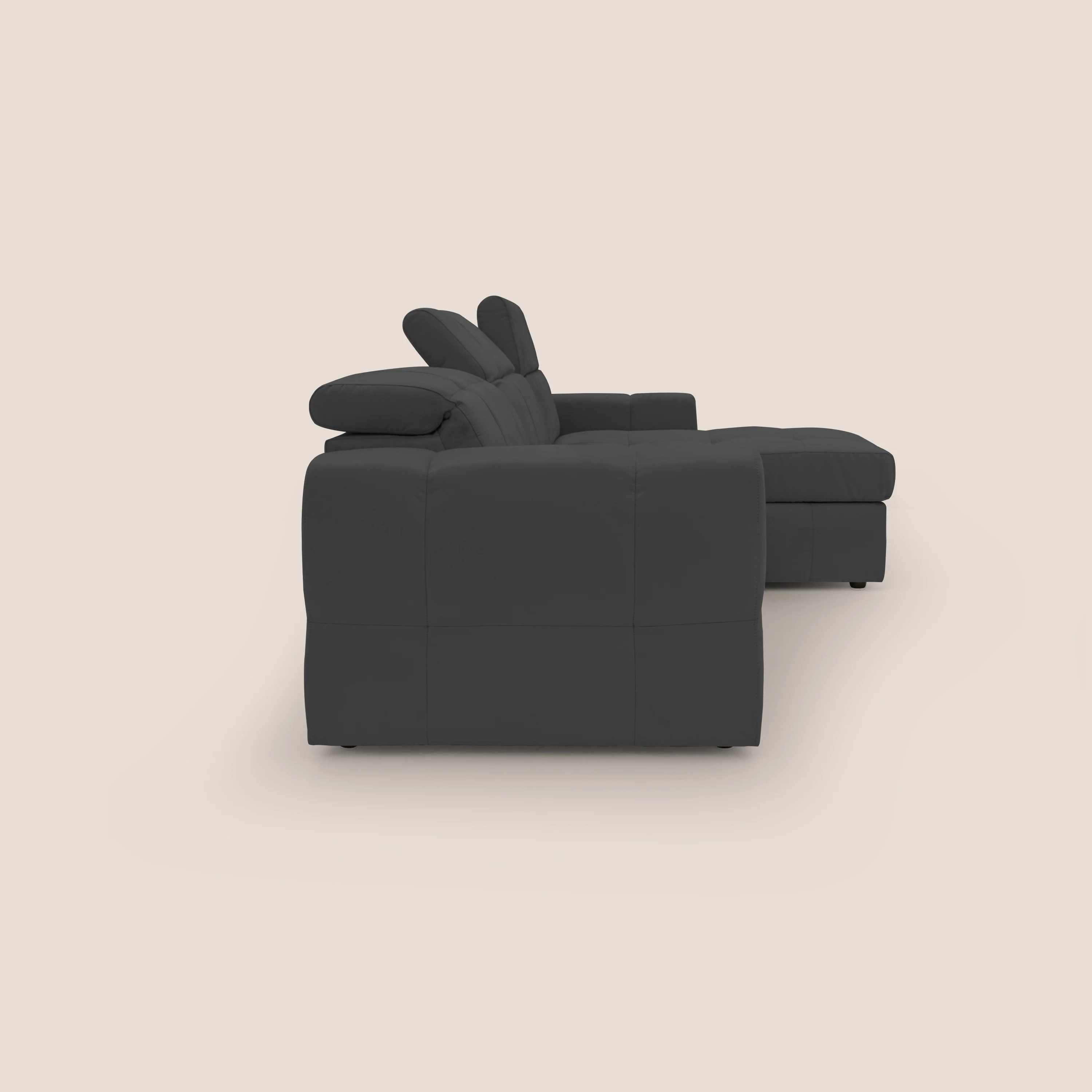 Kronos Canapé d'angle avec pouf extractible et coffre de rangement en microfibre imperméable T11 noir - Image 10