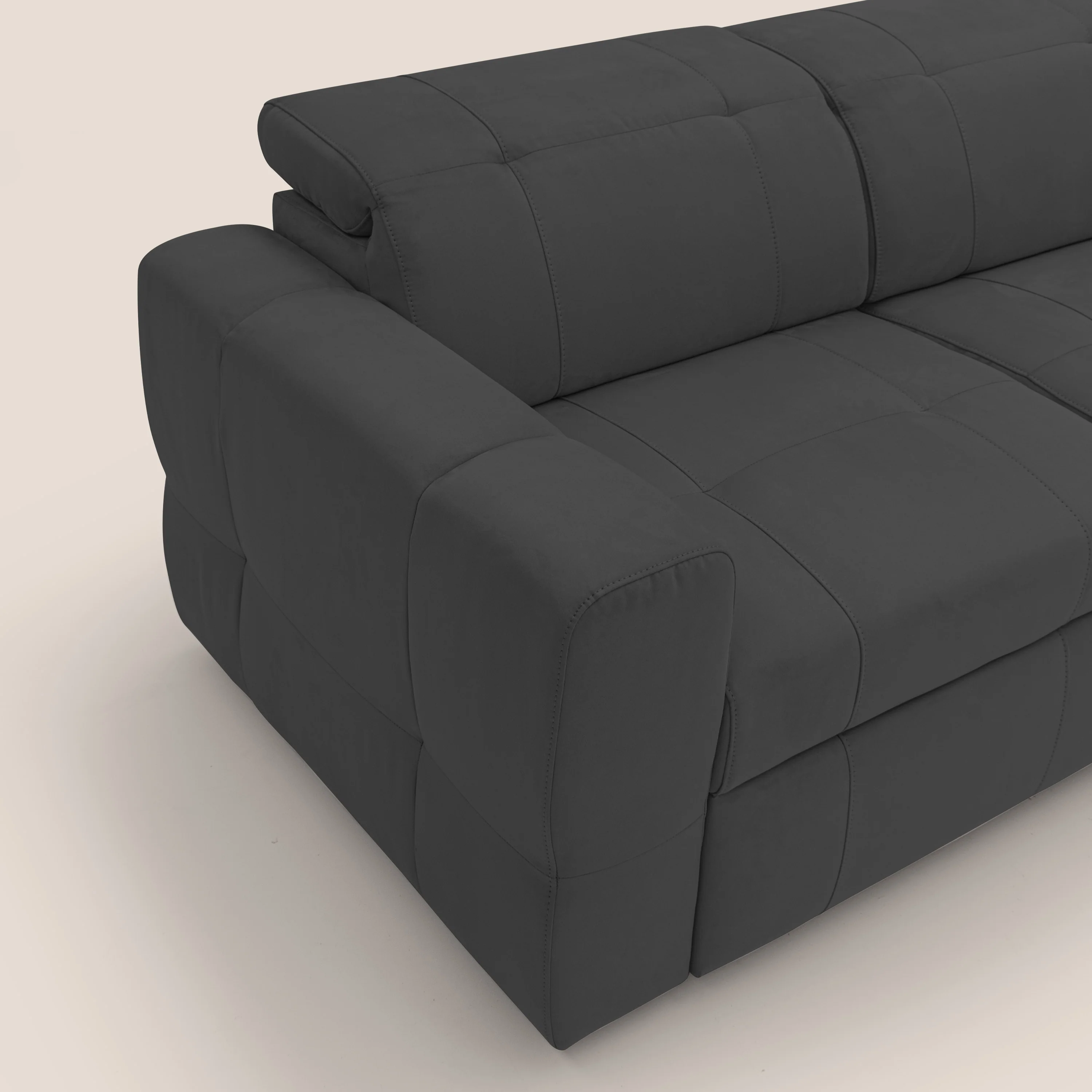 Kronos Canapé d'angle avec pouf extractible et coffre de rangement en microfibre imperméable T11 noir - Image 6