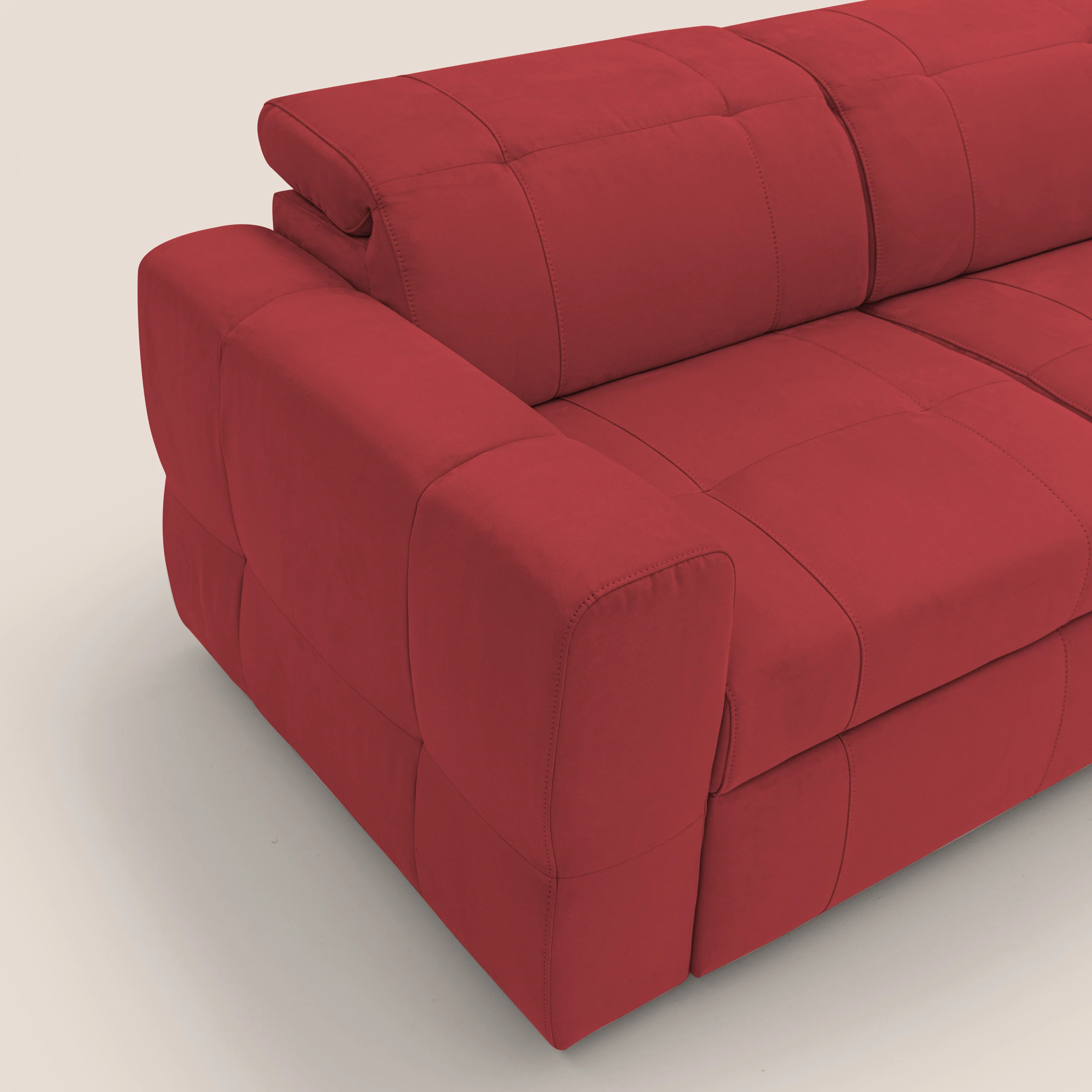 Kronos Canapé d'angle avec pouf extractible et coffre de rangement en microfibre imperméable T11 rouge - Image 6