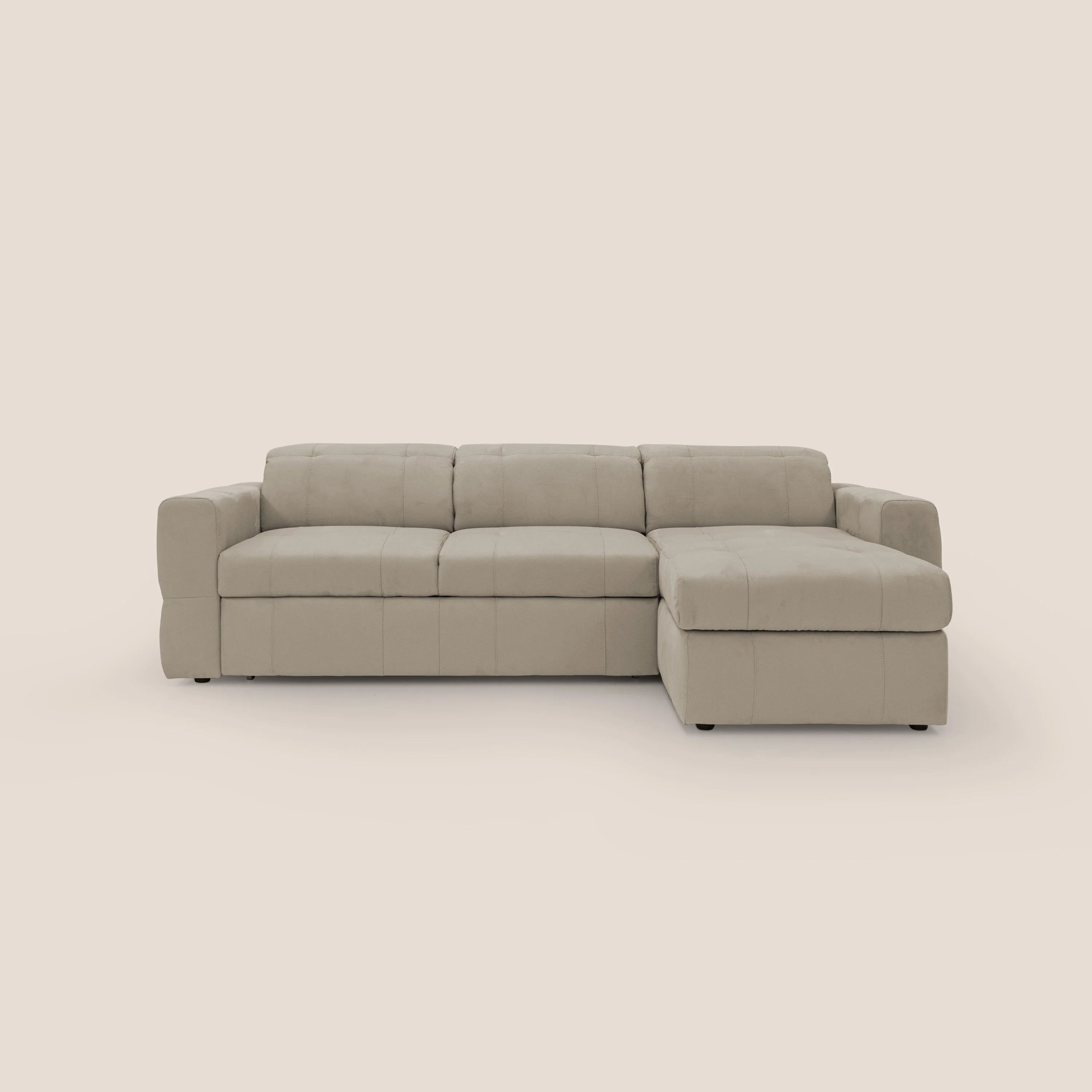Kronos Canapé d'angle avec pouf extractible et coffre de rangement en microfibre imperméable T11 Taupe tortora