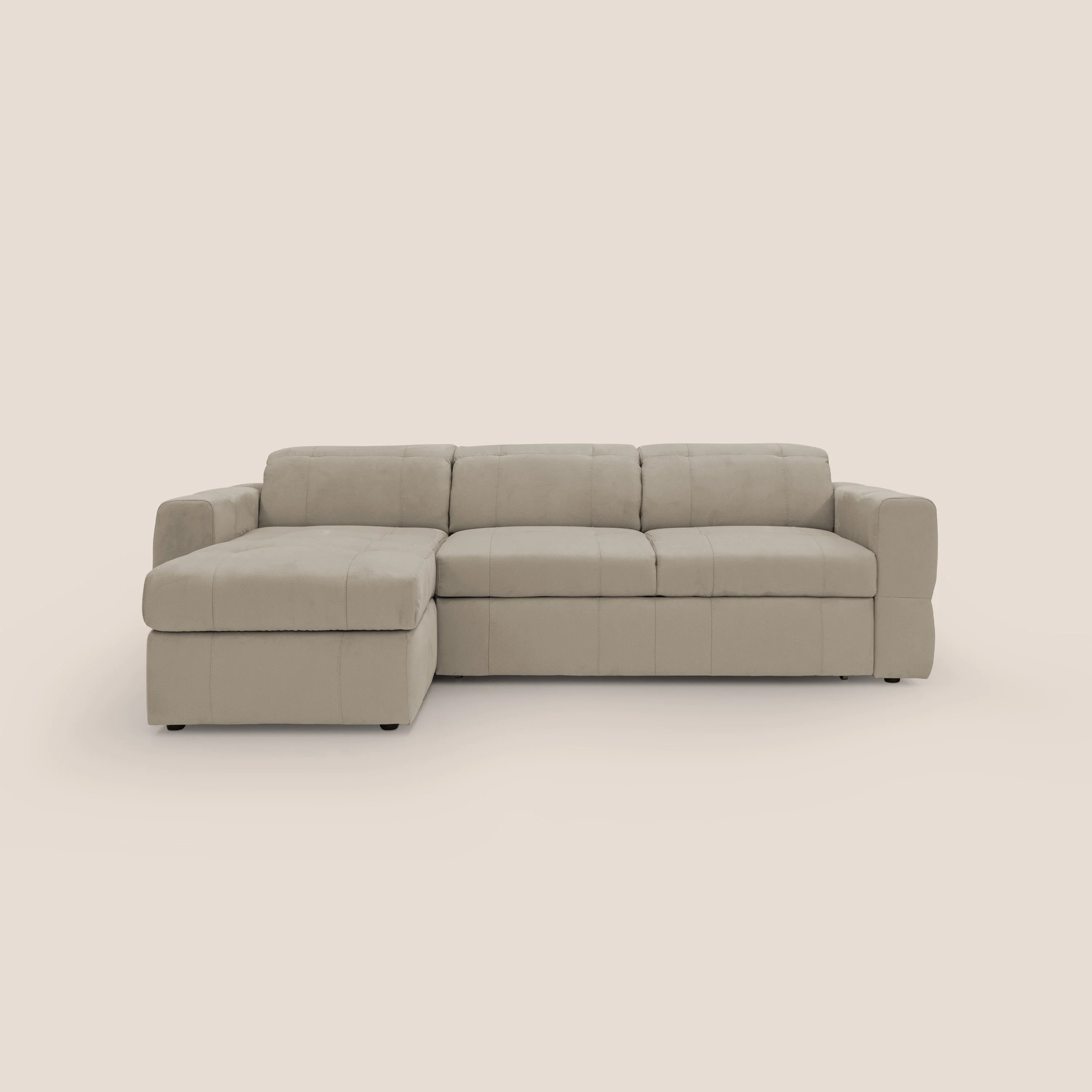 Kronos Canapé d'angle avec pouf extractible et coffre de rangement en microfibre imperméable T11 Taupe tortora - Image 13