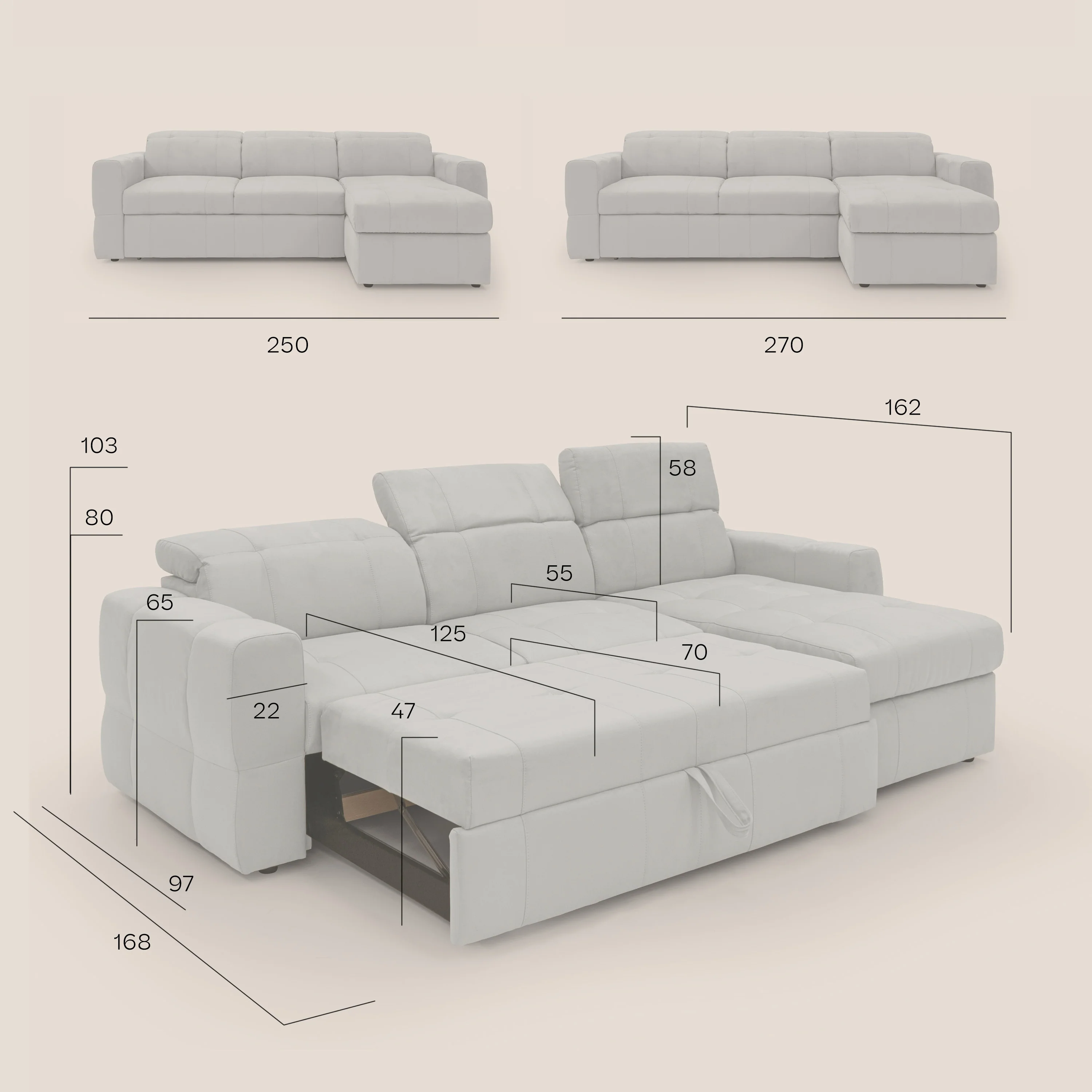 Kronos Canapé d'angle avec pouf extractible et coffre de rangement en microfibre imperméable T11 Taupe tortora - Image 15