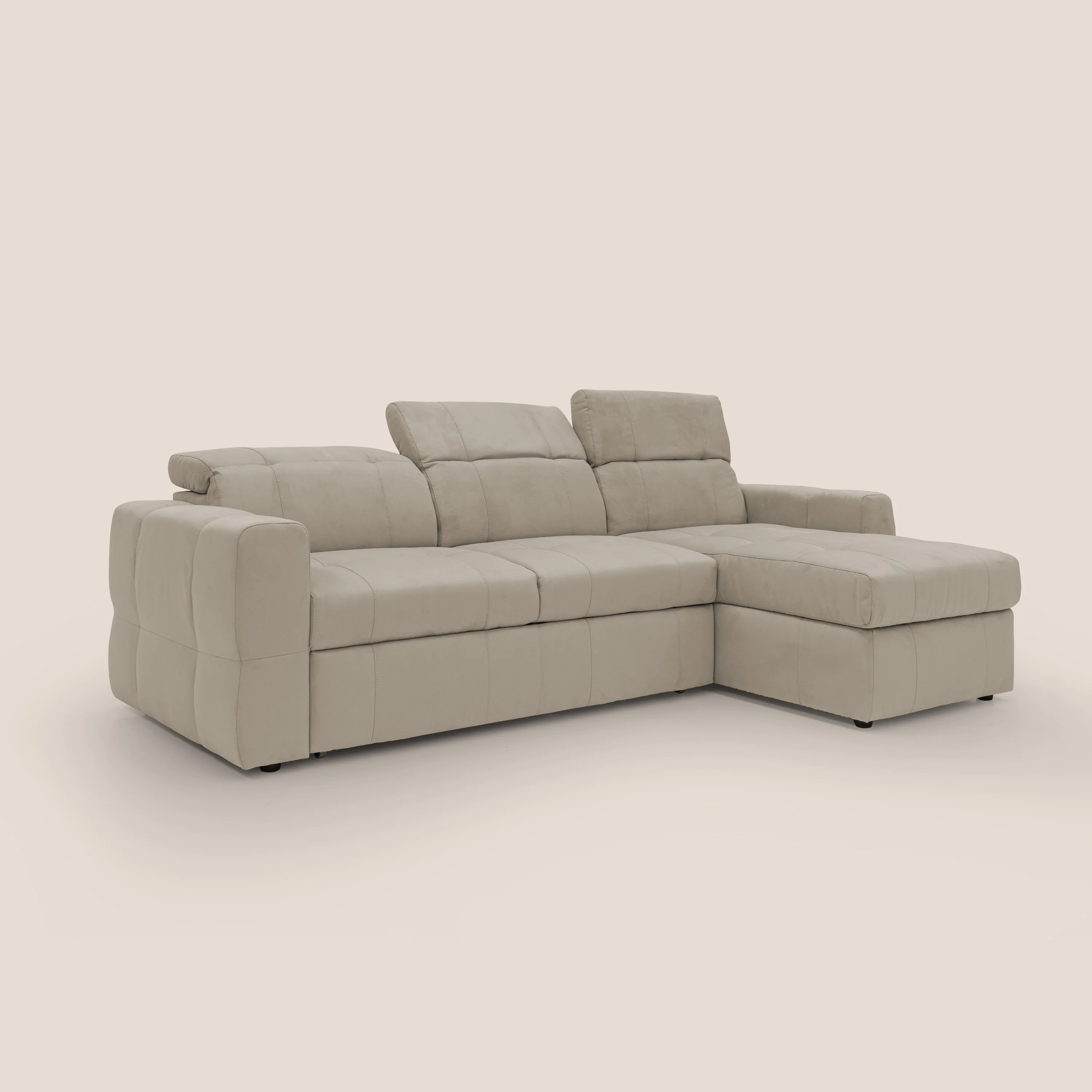 Kronos Canapé d'angle avec pouf extractible et coffre de rangement en microfibre imperméable T11 Taupe tortora - Image 3