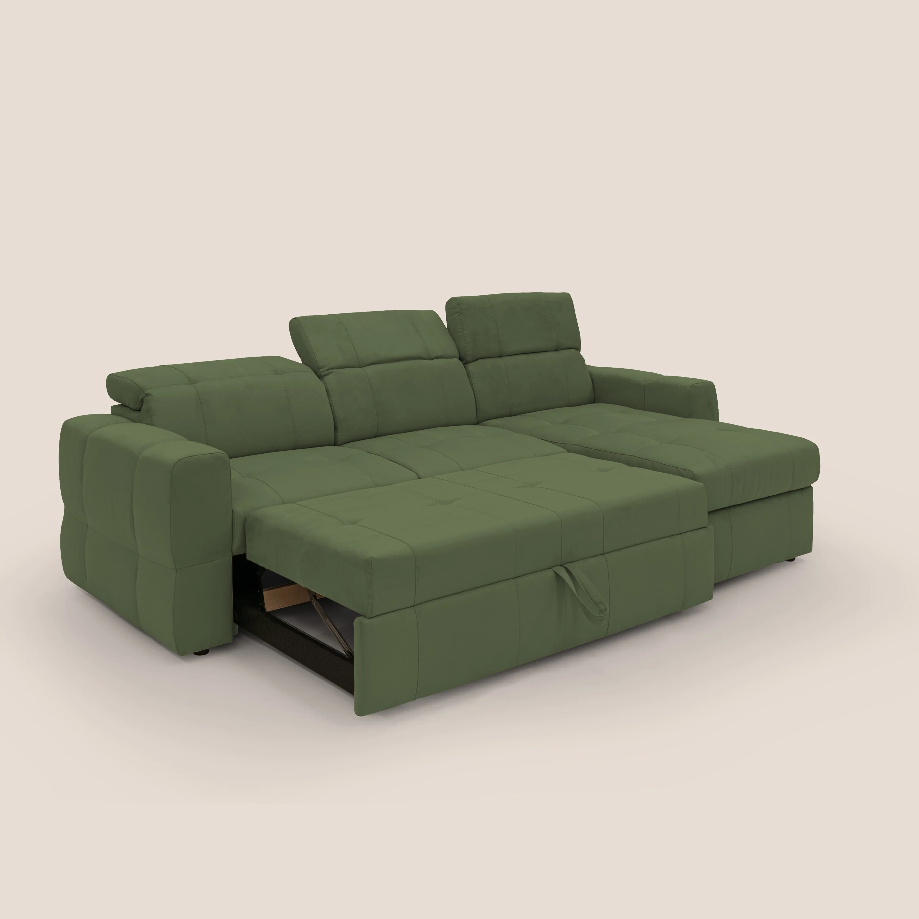 Kronos Canapé d'angle avec pouf extractible et coffre de rangement en microfibre imperméable T11 vert - Image 2