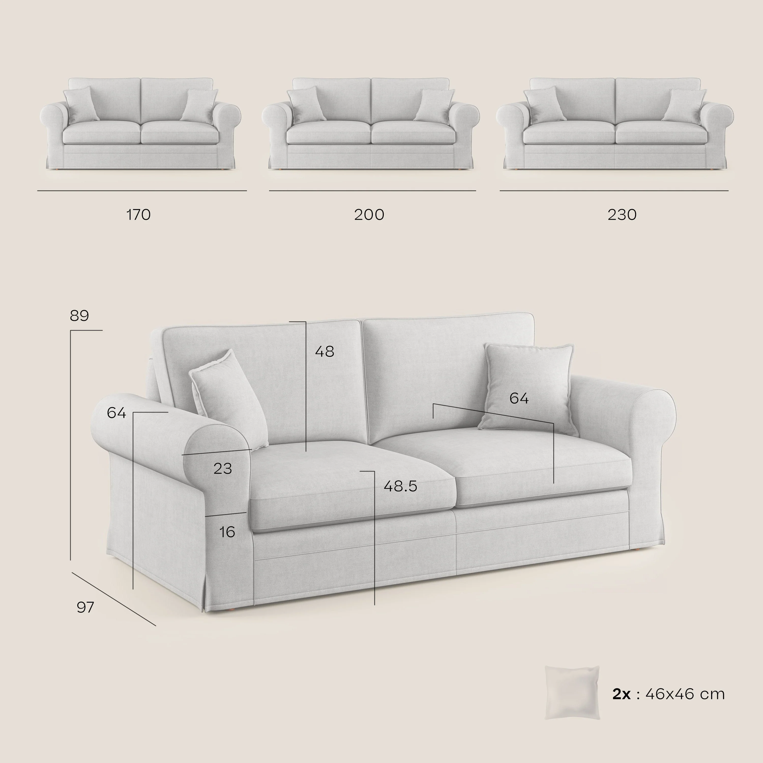 Lady canapé classique en plume d'oie réalisé avec un tissu imperméable T02 beige - Image 10