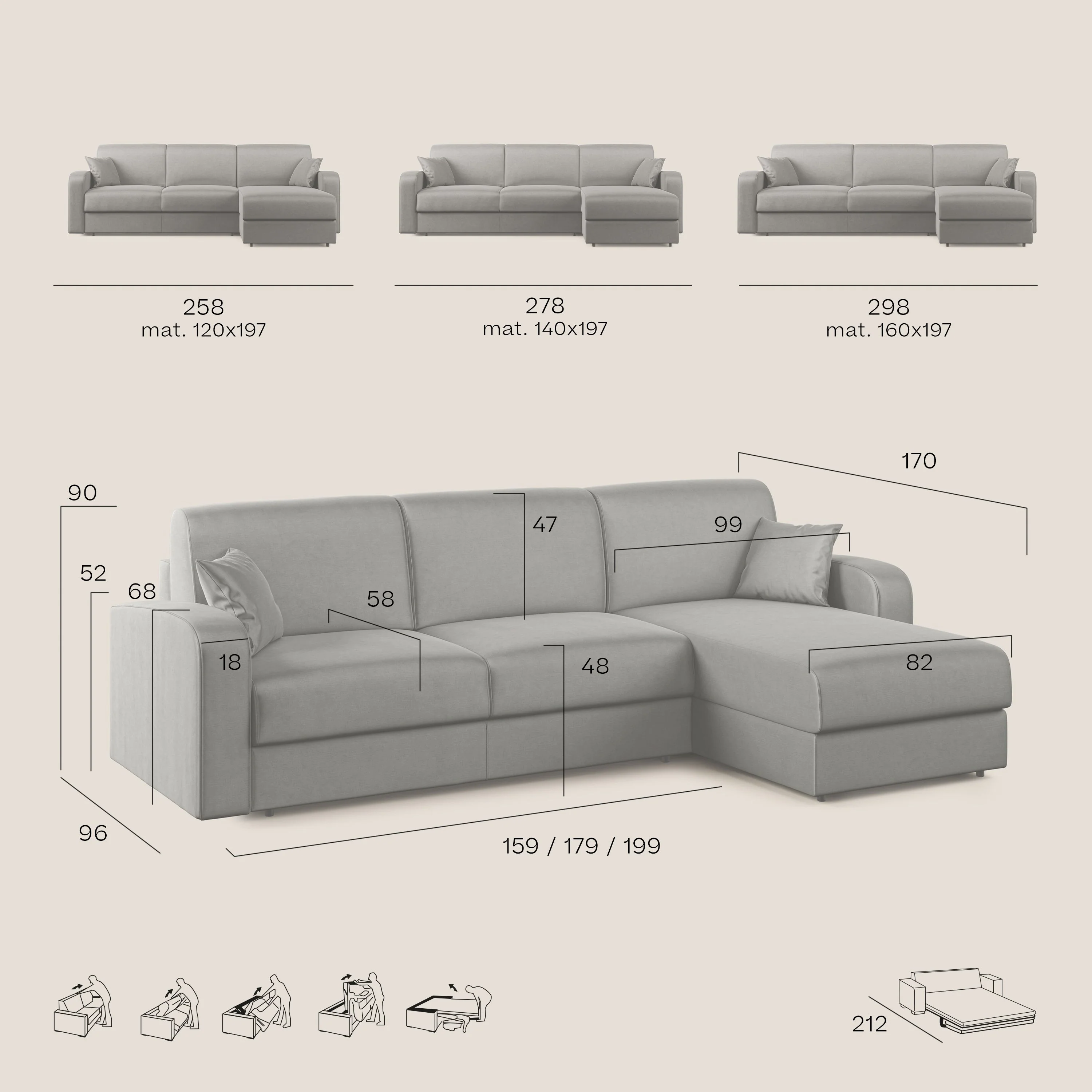 Lebron canapé d'angle convertible en velours T01 gris - Image 11