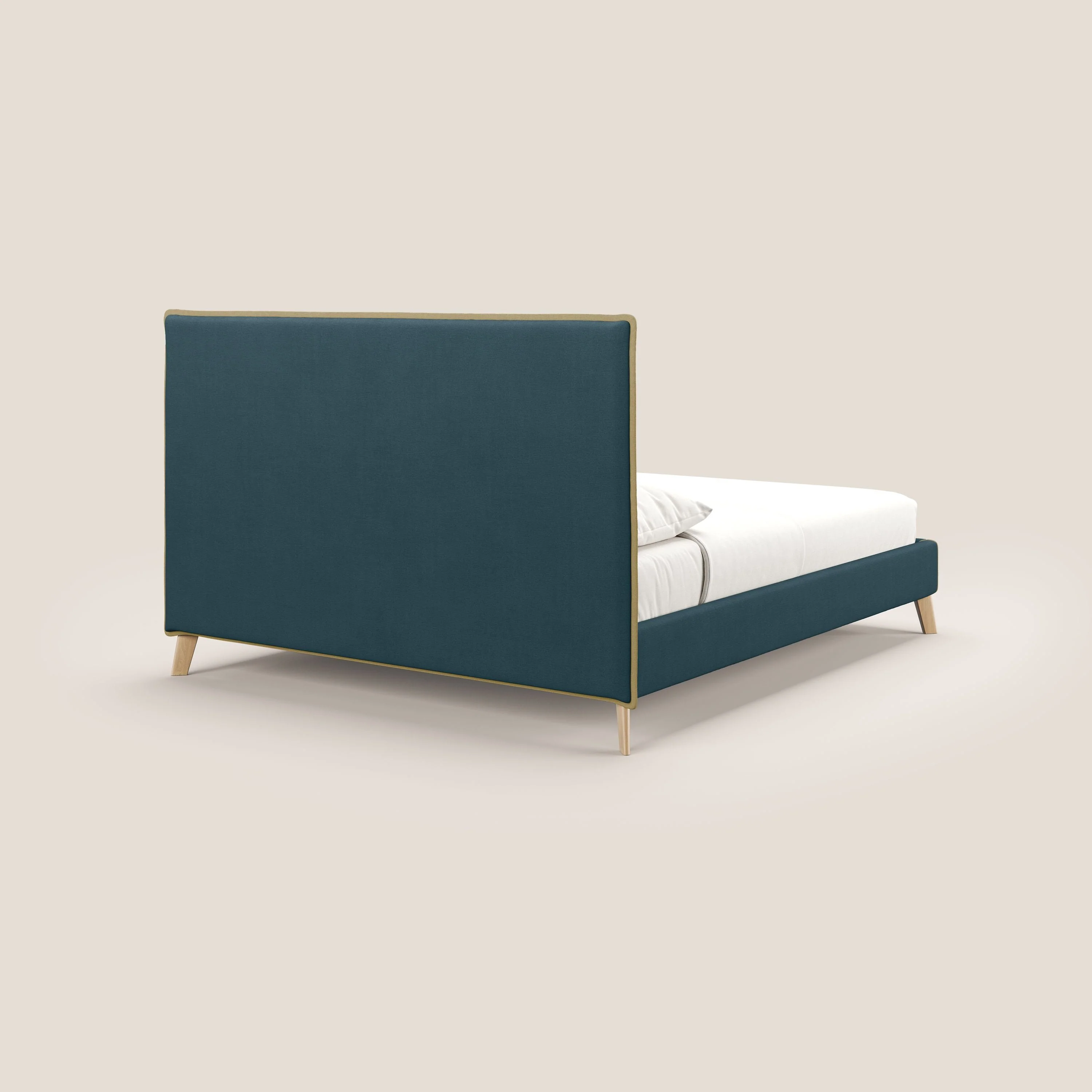 Leila lit rembourré avec pieds en bois et tissu détachable T17 jaune - Image 5