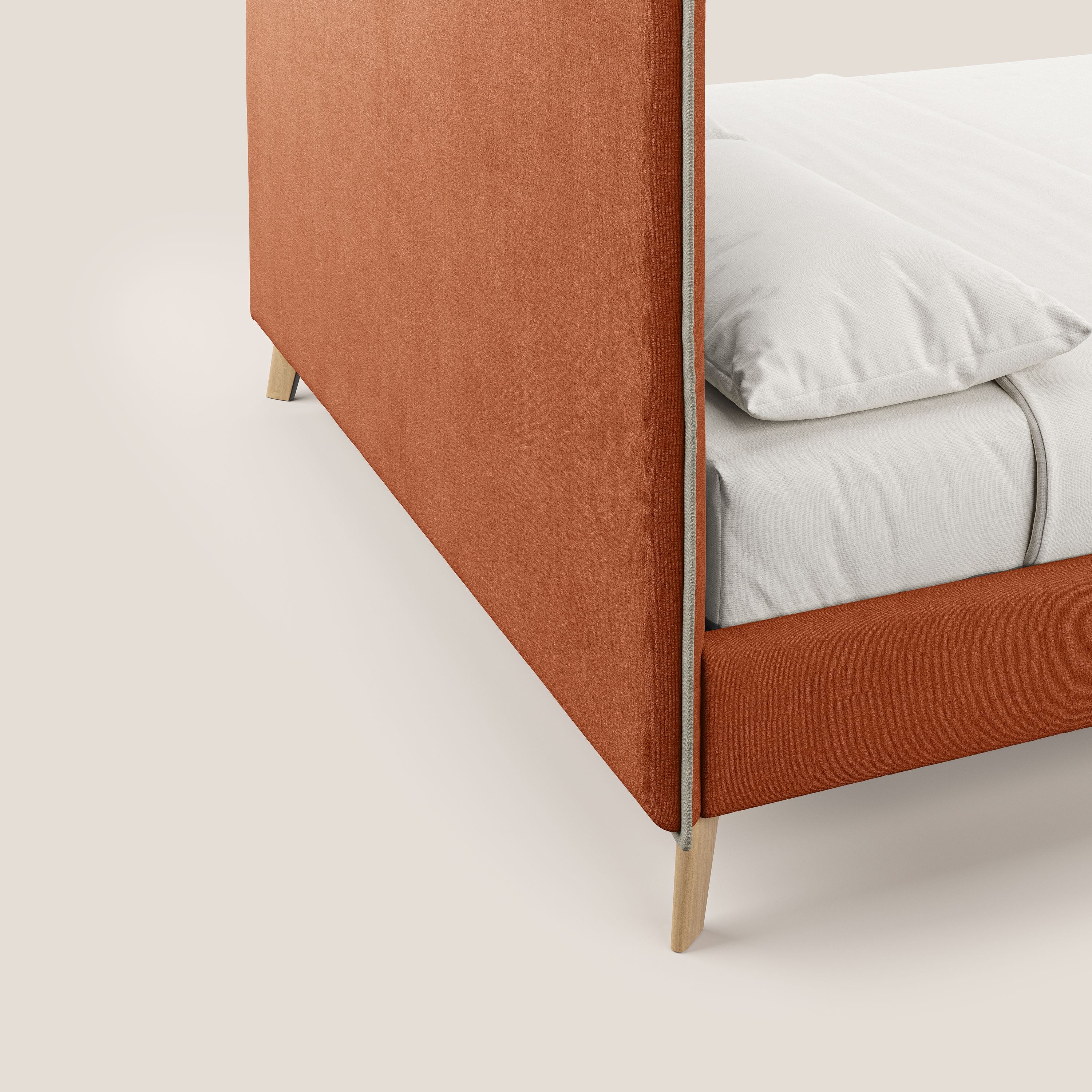 Leila lit rembourré avec pieds en bois et tissu détachable T17 orange - crème - Image 3