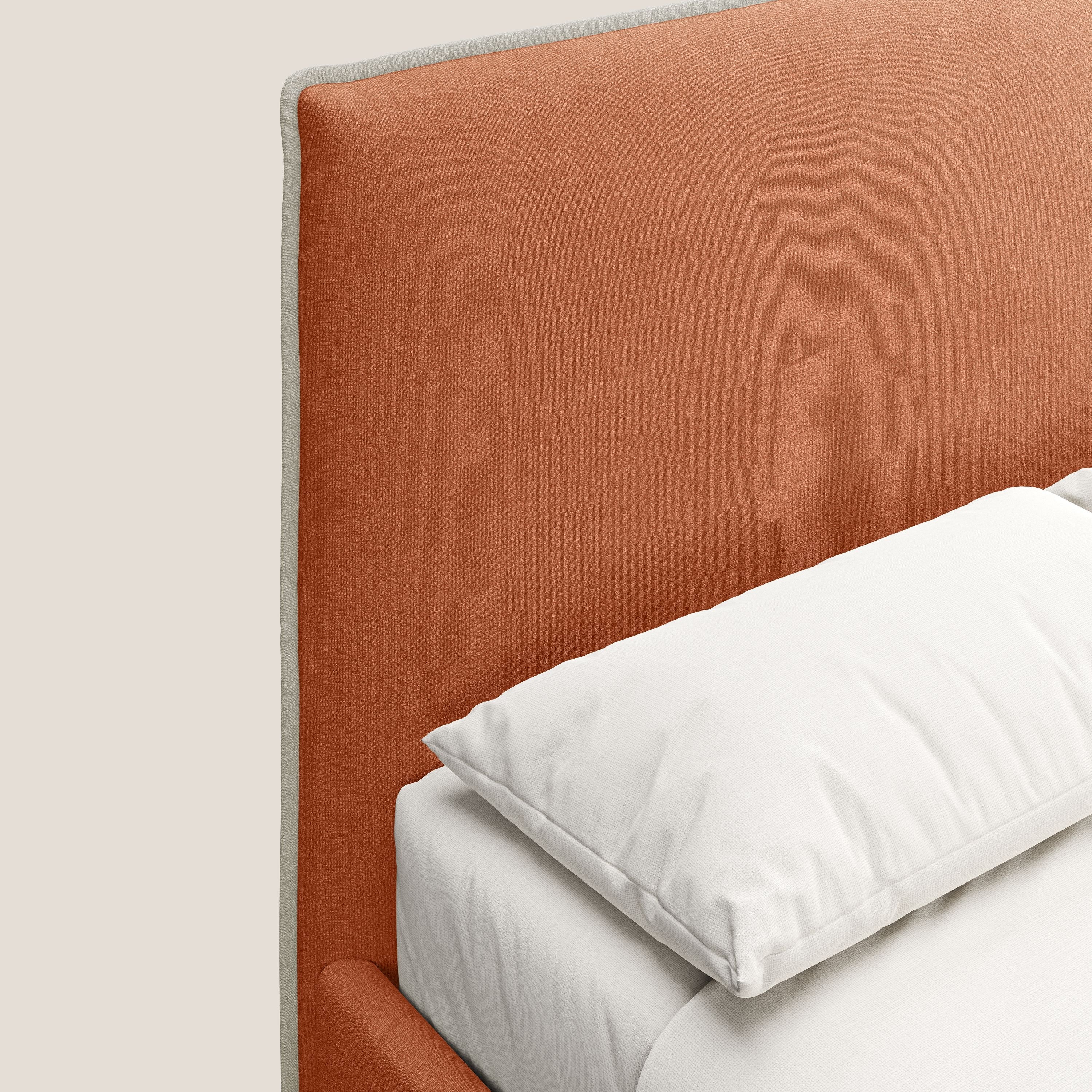 Leila lit rembourré avec pieds en bois et tissu détachable T17 orange - crème - Image 6