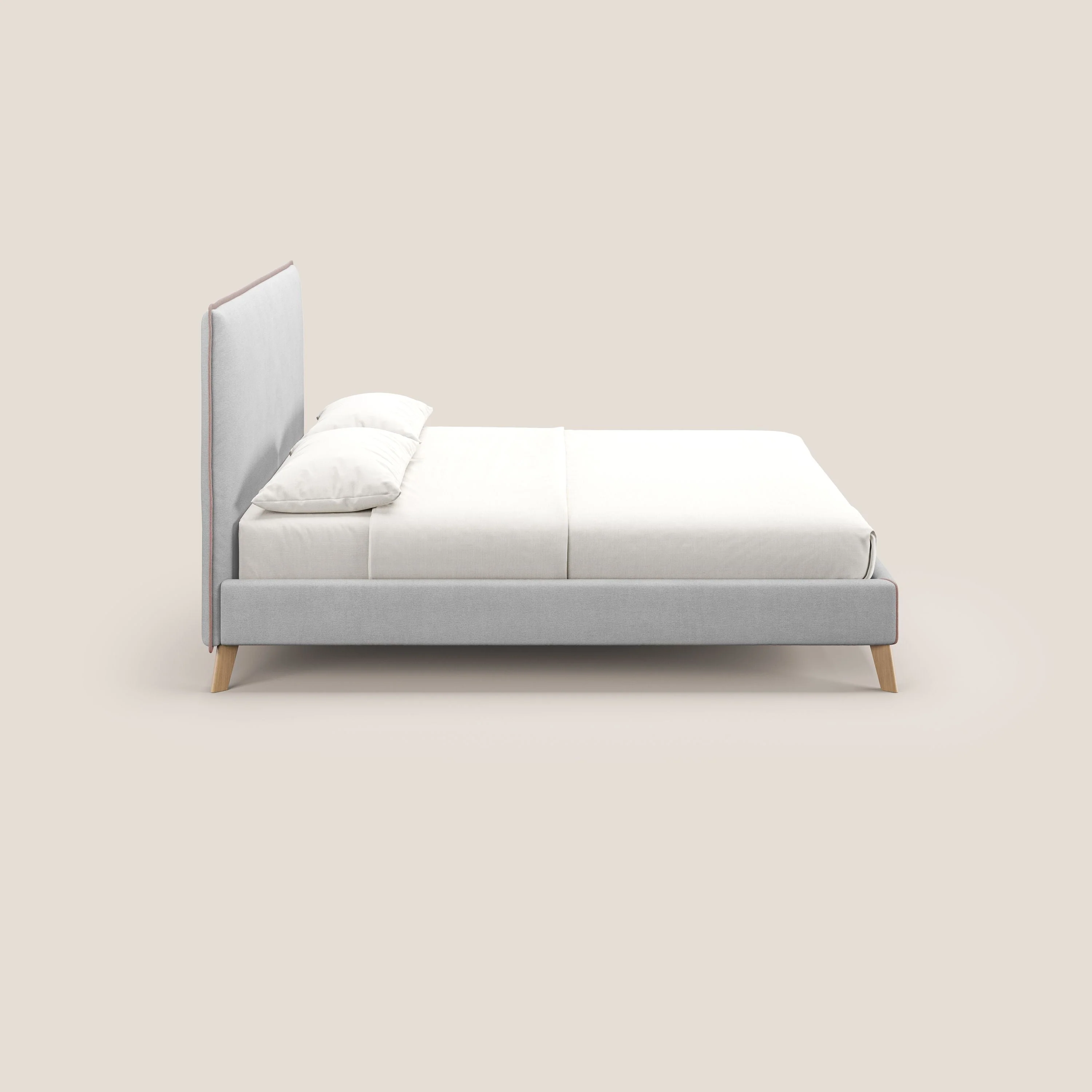 Leila lit rembourré avec pieds en bois et tissu détachable T17 gris - rose - Image 4
