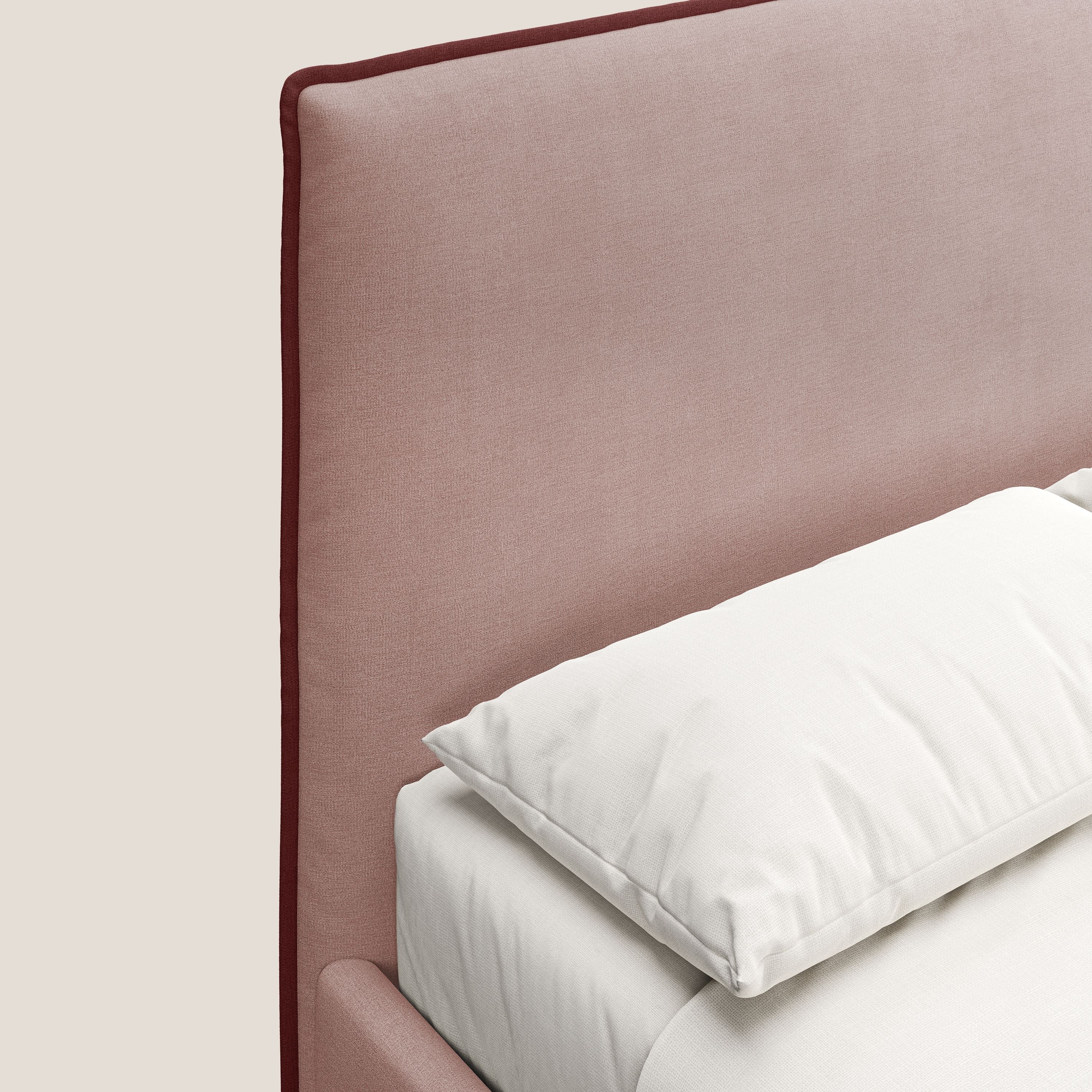Leila lit rembourré avec pieds en bois et tissu détachable T17 rose - rouge - Image 6