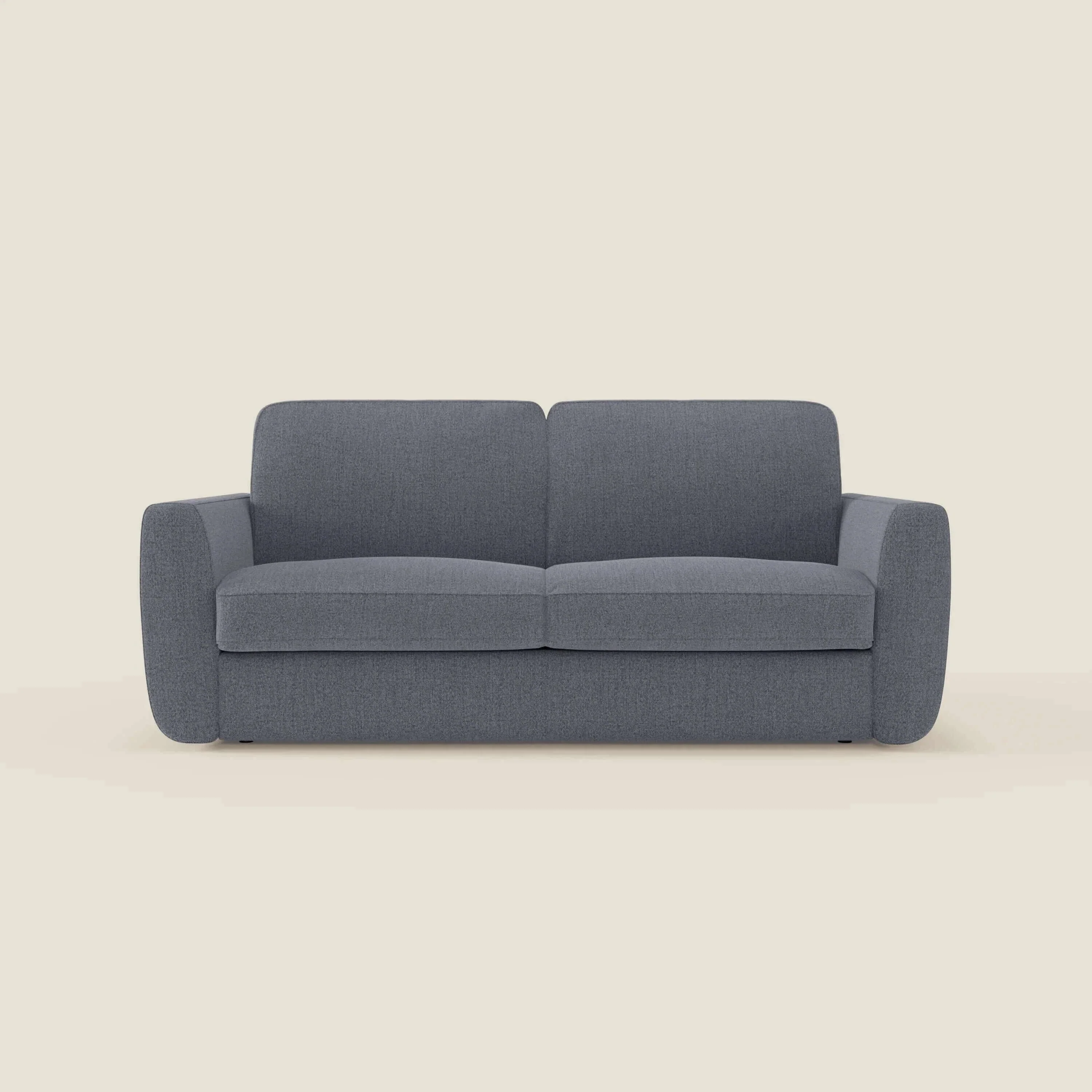 Leonida canapé convertible déhoussable et matelas H 18 cm - coffre à oreiller en tissu détachable T23 bleu graphite