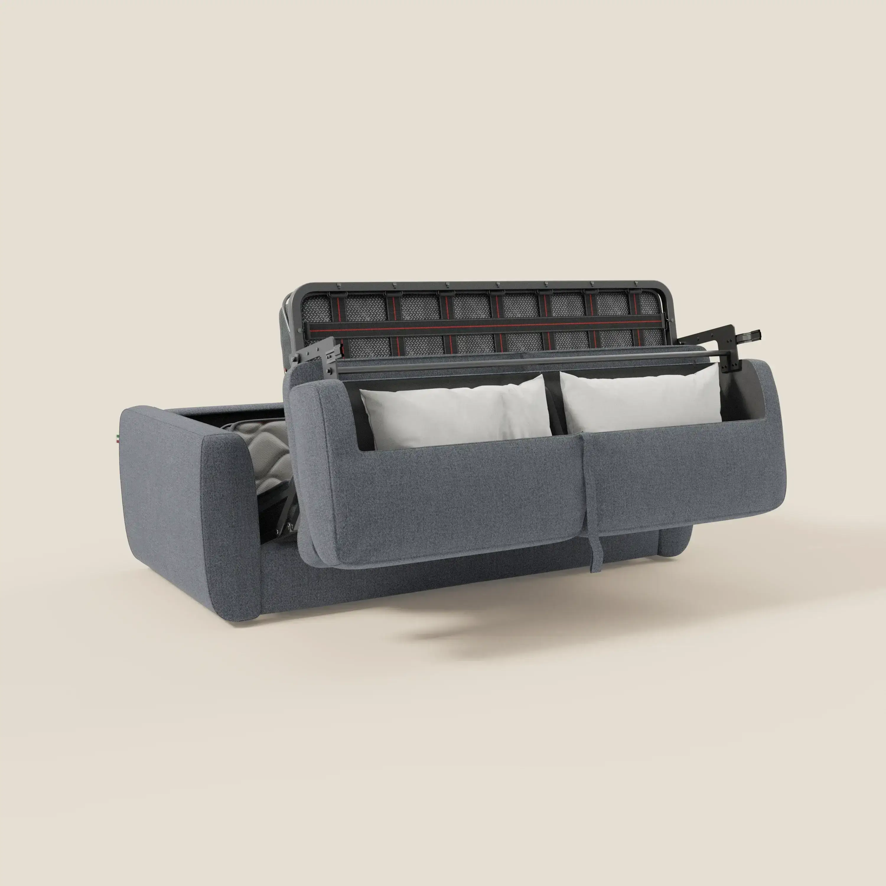 Leonida canapé convertible déhoussable et matelas H 18 cm - coffre à oreiller en tissu détachable T23 bleu graphite - Image 10