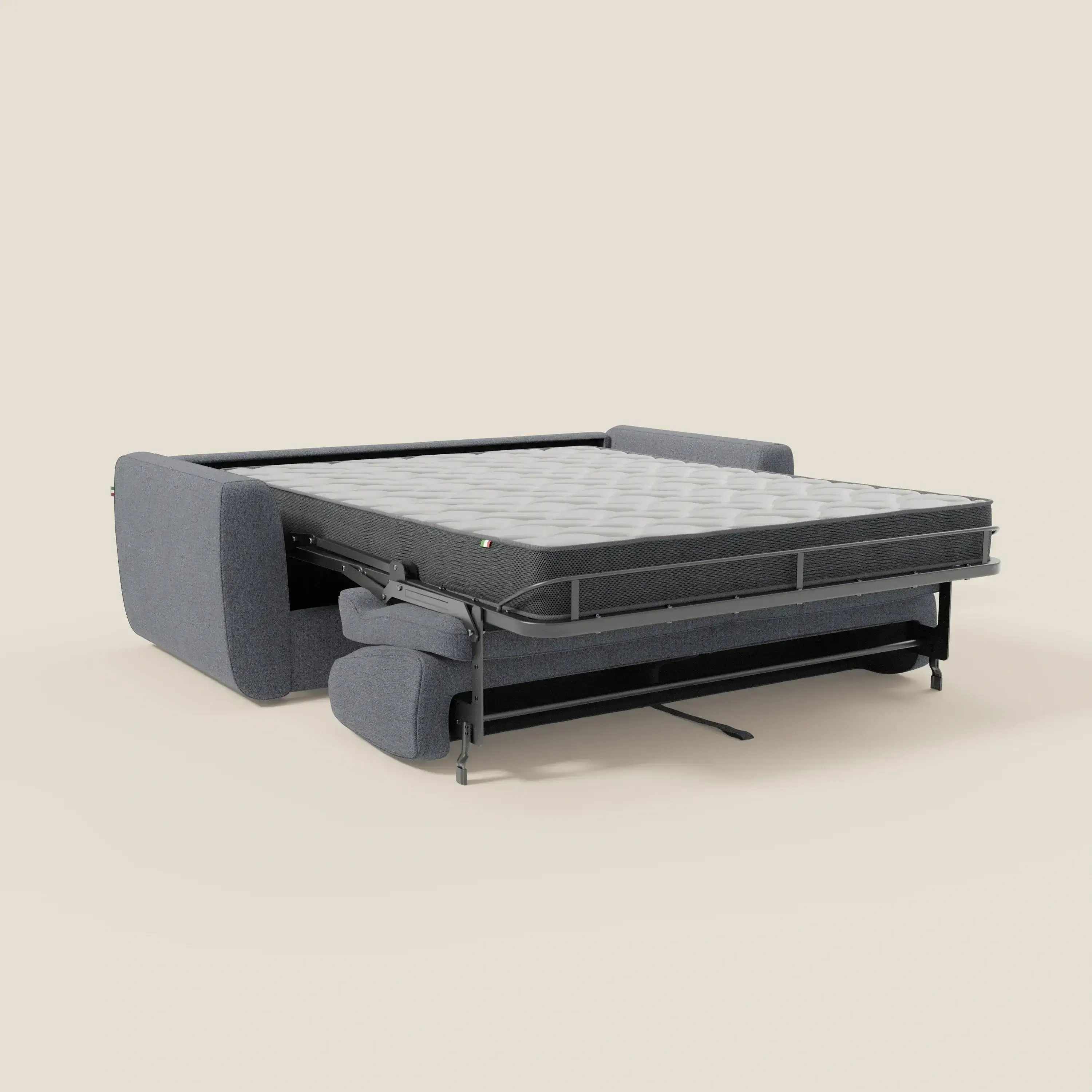 Leonida canapé convertible déhoussable et matelas H 18 cm - coffre à oreiller en tissu détachable T23 bleu graphite - Image 11
