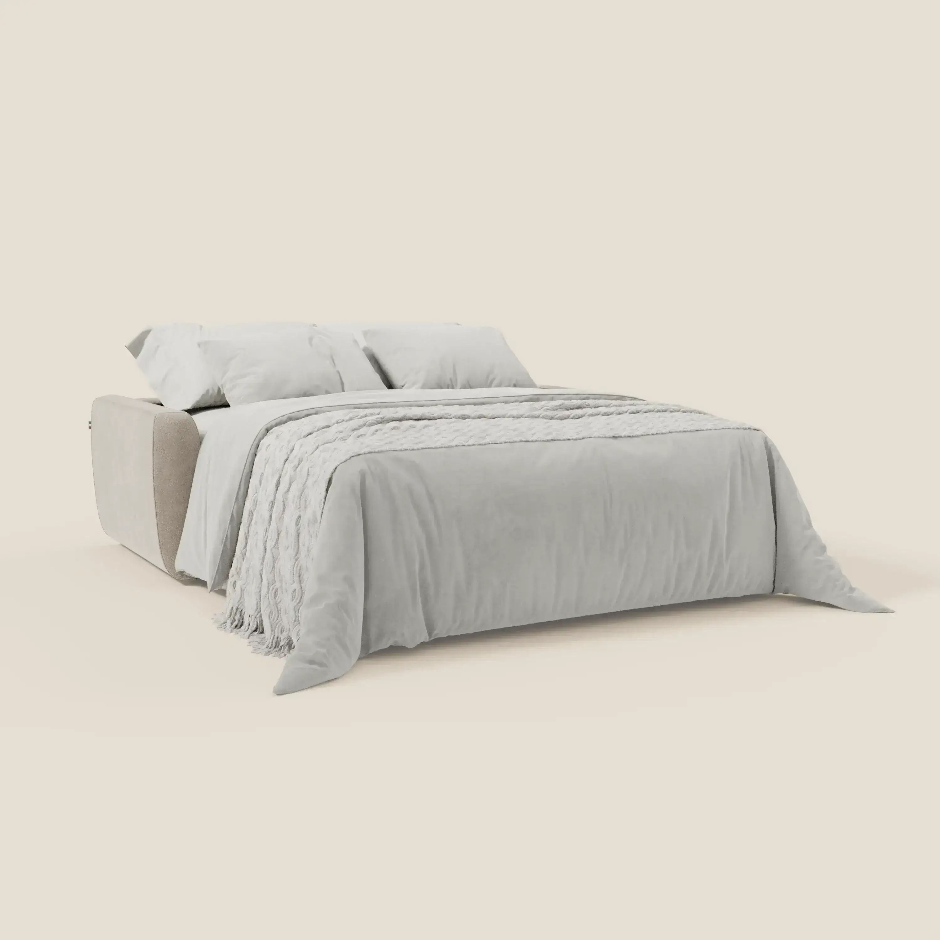 Leonida canapé convertible déhoussable et matelas H 18 cm - coffre à oreiller en tissu détachable T23 crème - Image 2