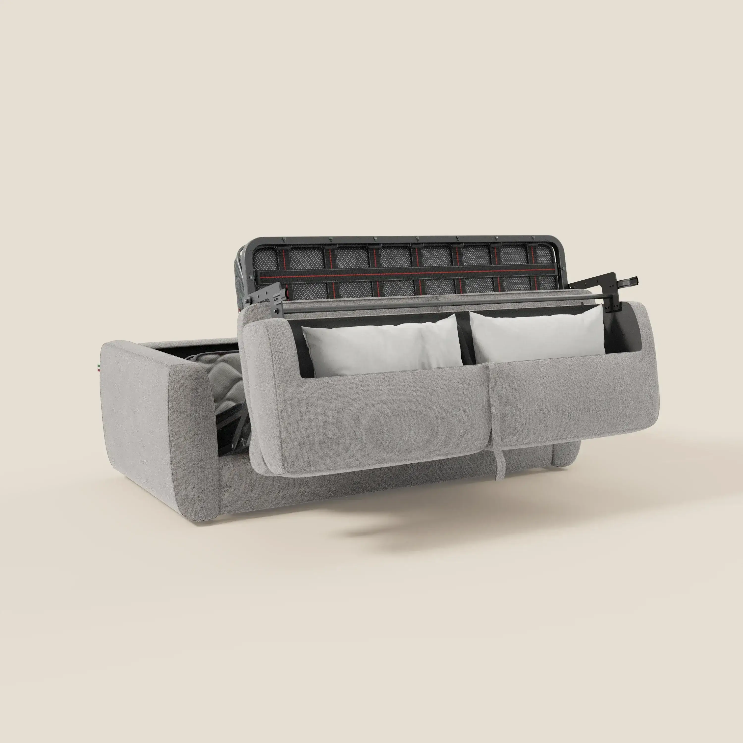 Leonida canapé convertible déhoussable et matelas H 18 cm - coffre à oreiller en tissu détachable T23 gris - Image 10