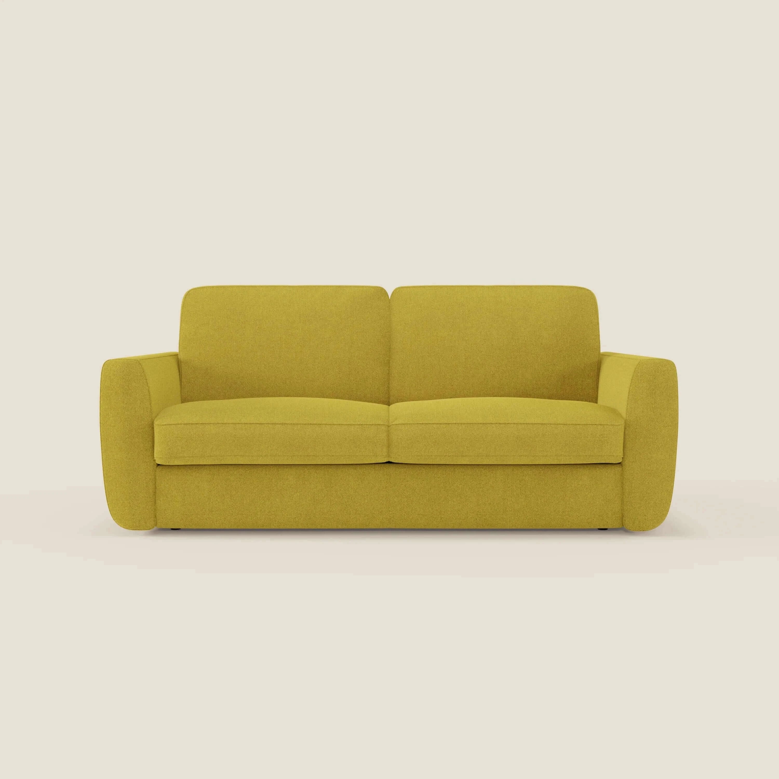 Leonida canapé convertible déhoussable et matelas H 18 cm - coffre à oreiller en tissu détachable T23 jaune soleil