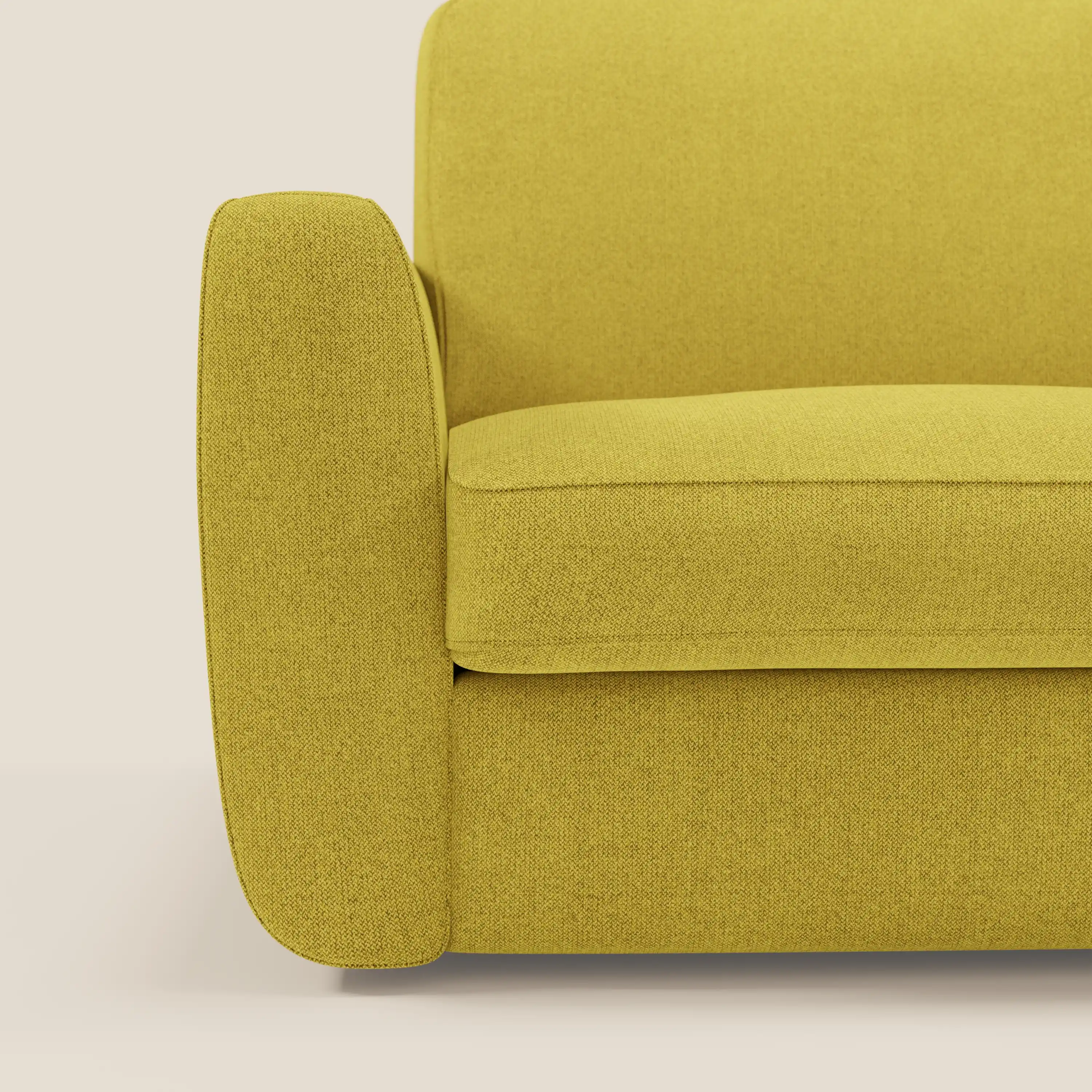 Leonida canapé convertible déhoussable et matelas H 18 cm - coffre à oreiller en tissu détachable T23 jaune soleil - Image 11