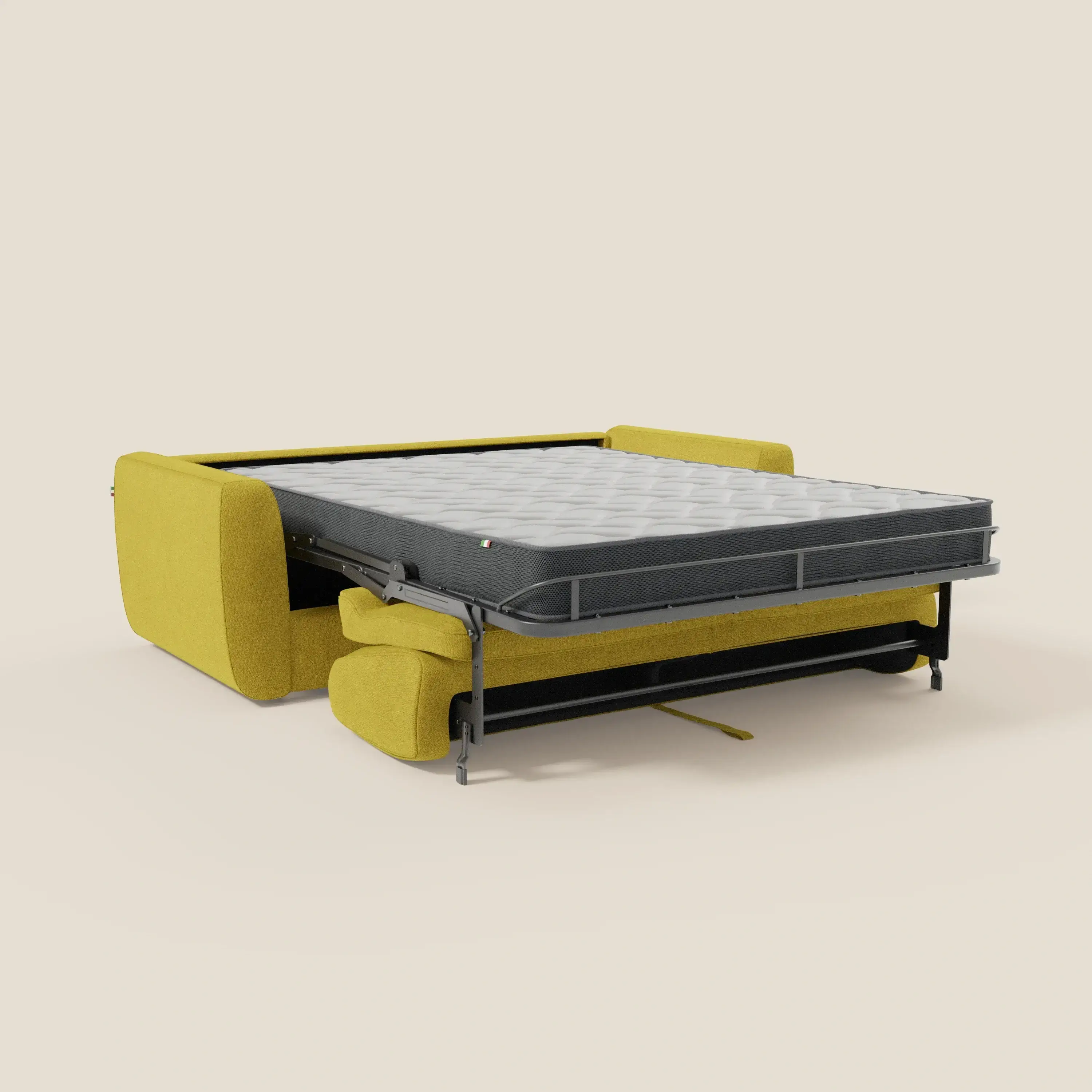 Leonida canapé convertible déhoussable et matelas H 18 cm - coffre à oreiller en tissu détachable T23 jaune soleil - Image 13