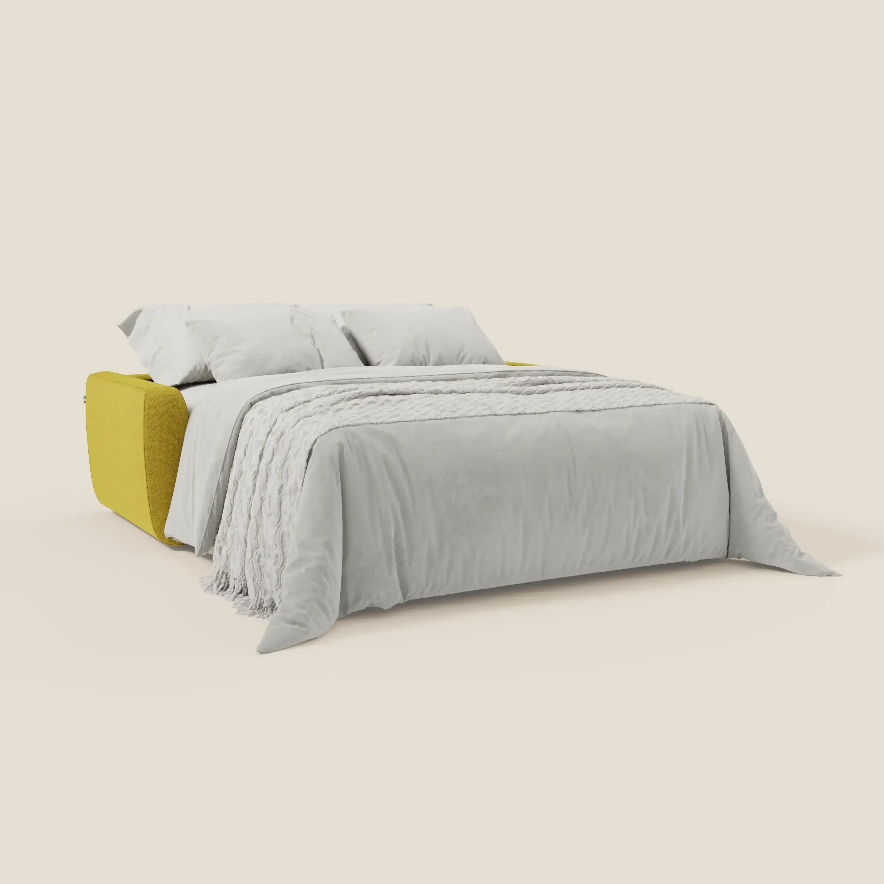 Leonida canapé convertible déhoussable et matelas H 18 cm - coffre à oreiller en tissu détachable T23 jaune soleil - Image 3