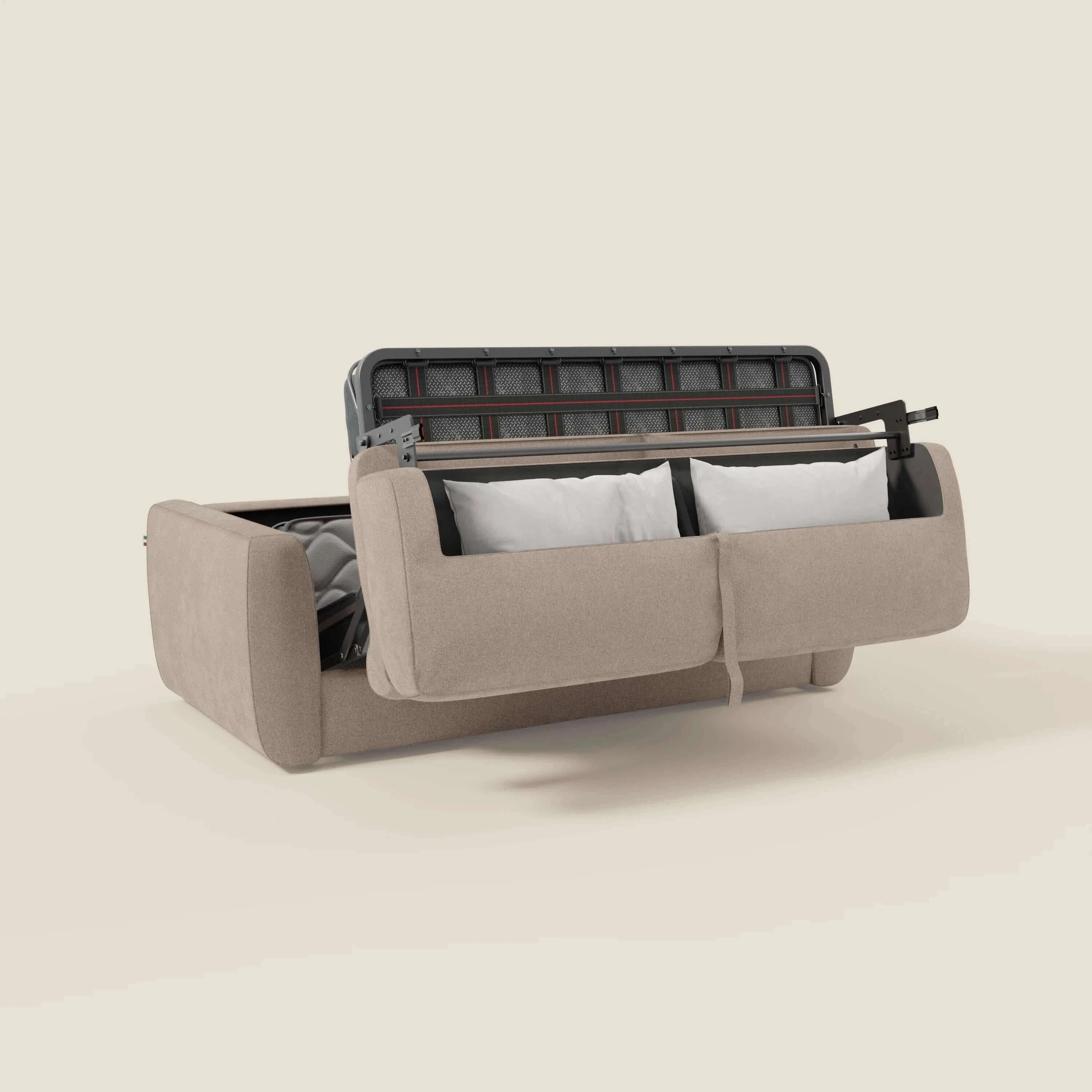Leonida canapé convertible déhoussable et matelas H 18 cm - coffre à oreiller en tissu détachable T23 tortora - Image 10