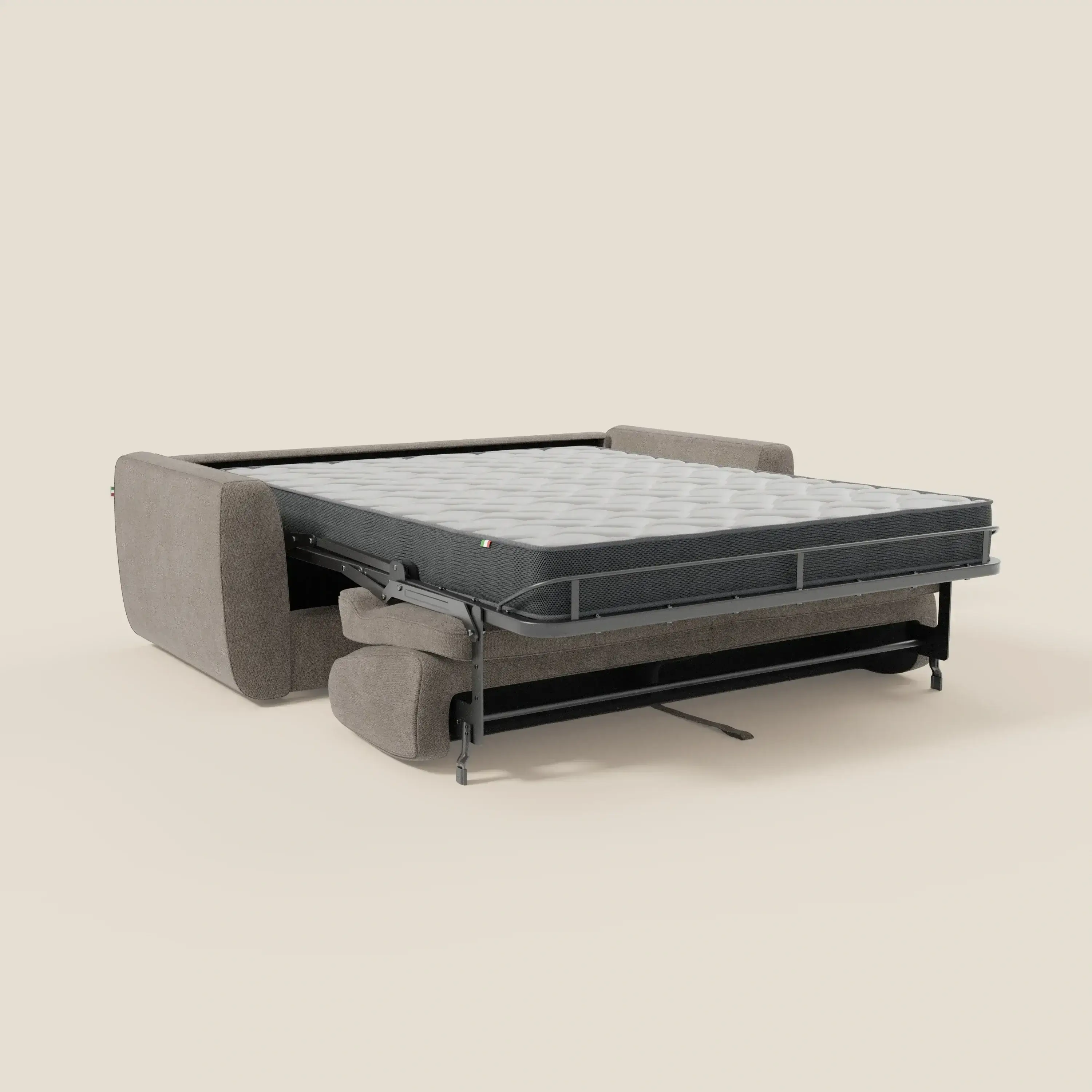 Leonida canapé convertible déhoussable et matelas H 18 cm - coffre à oreiller en tissu détachable T23 taupe - Image 11