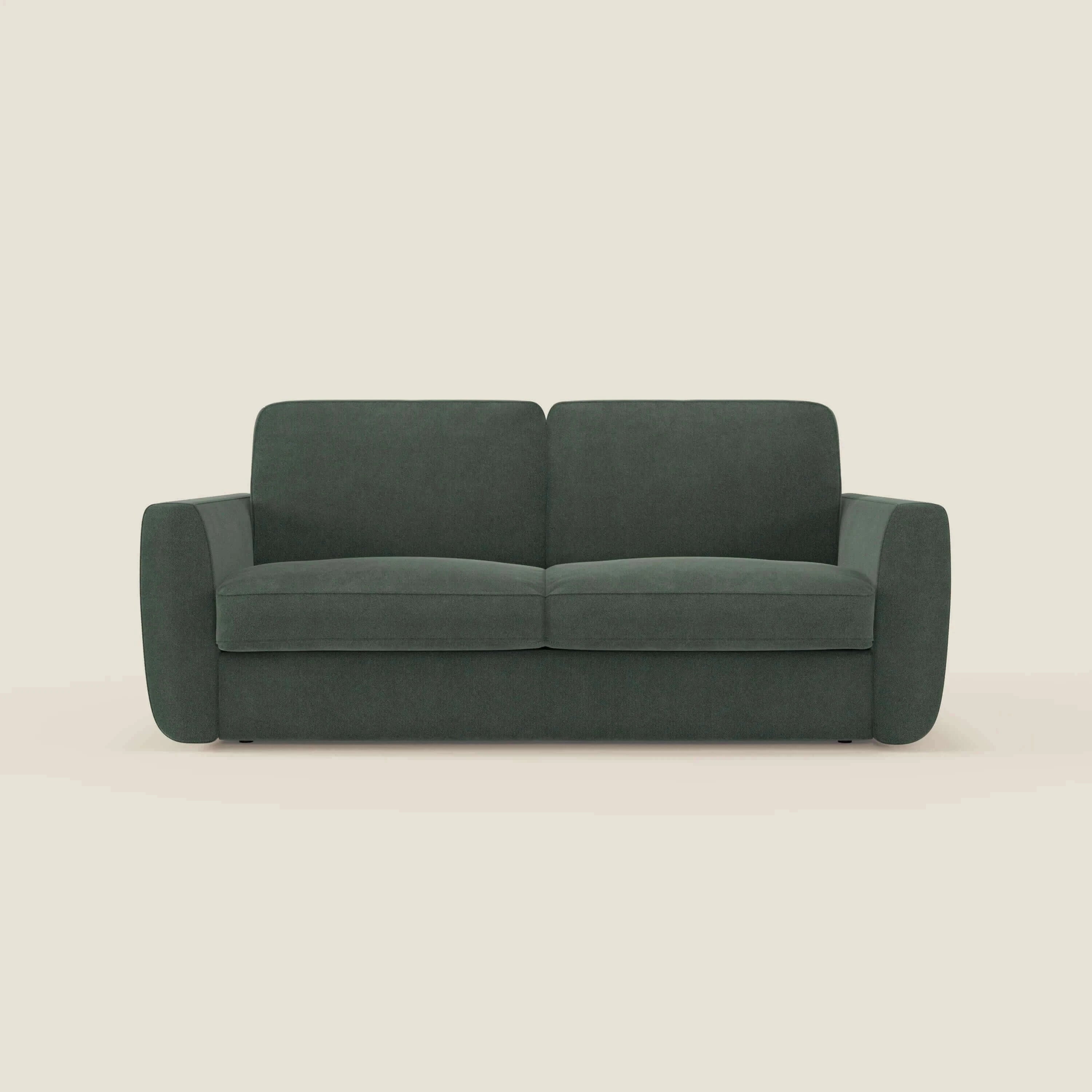 Leonida canapé convertible déhoussable et matelas H 18 cm - coffre à oreiller en tissu détachable T23 vert