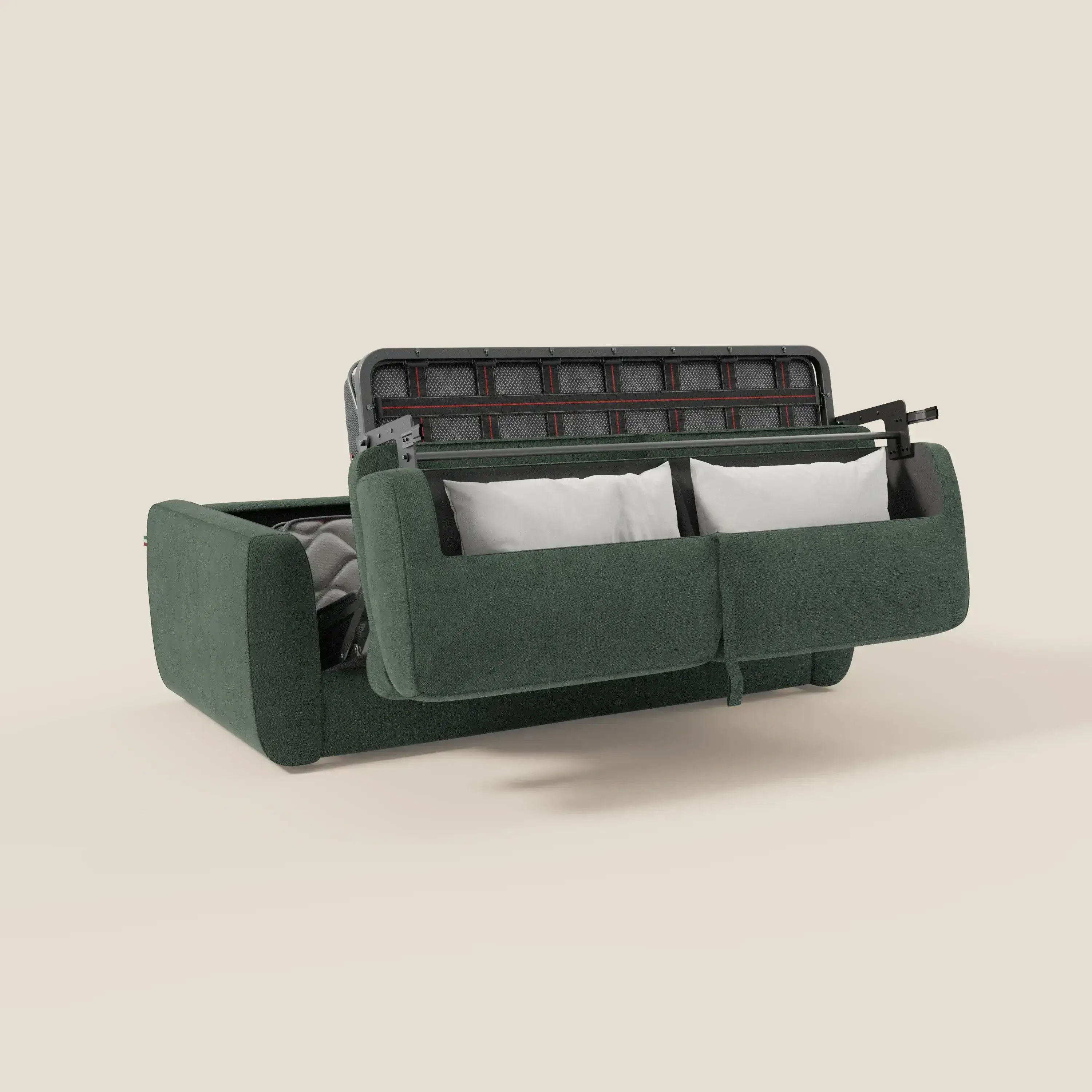 Leonida canapé convertible déhoussable et matelas H 18 cm - coffre à oreiller en tissu détachable T23 vert - Image 10