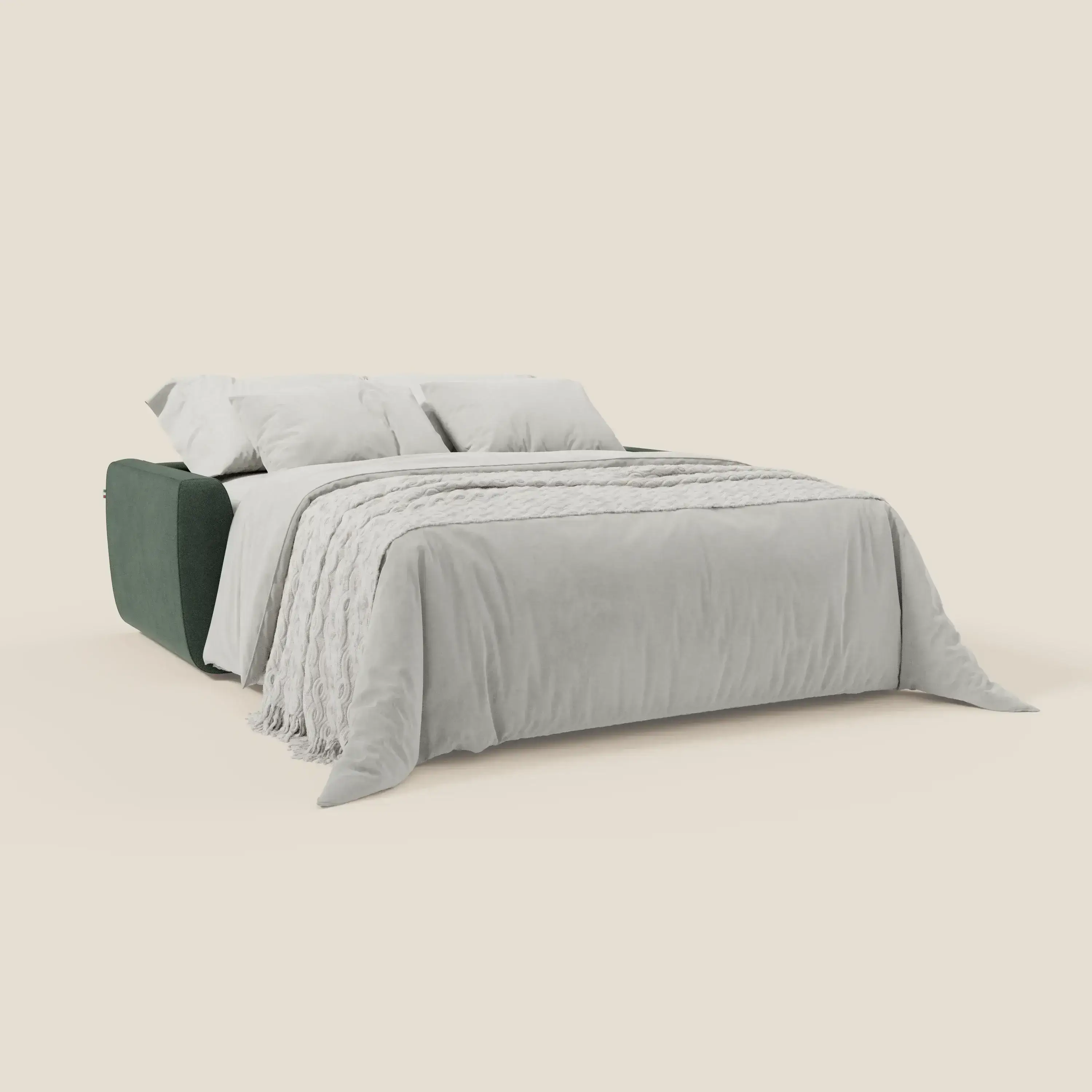 Leonida canapé convertible déhoussable et matelas H 18 cm - coffre à oreiller en tissu détachable T23 vert - Image 2