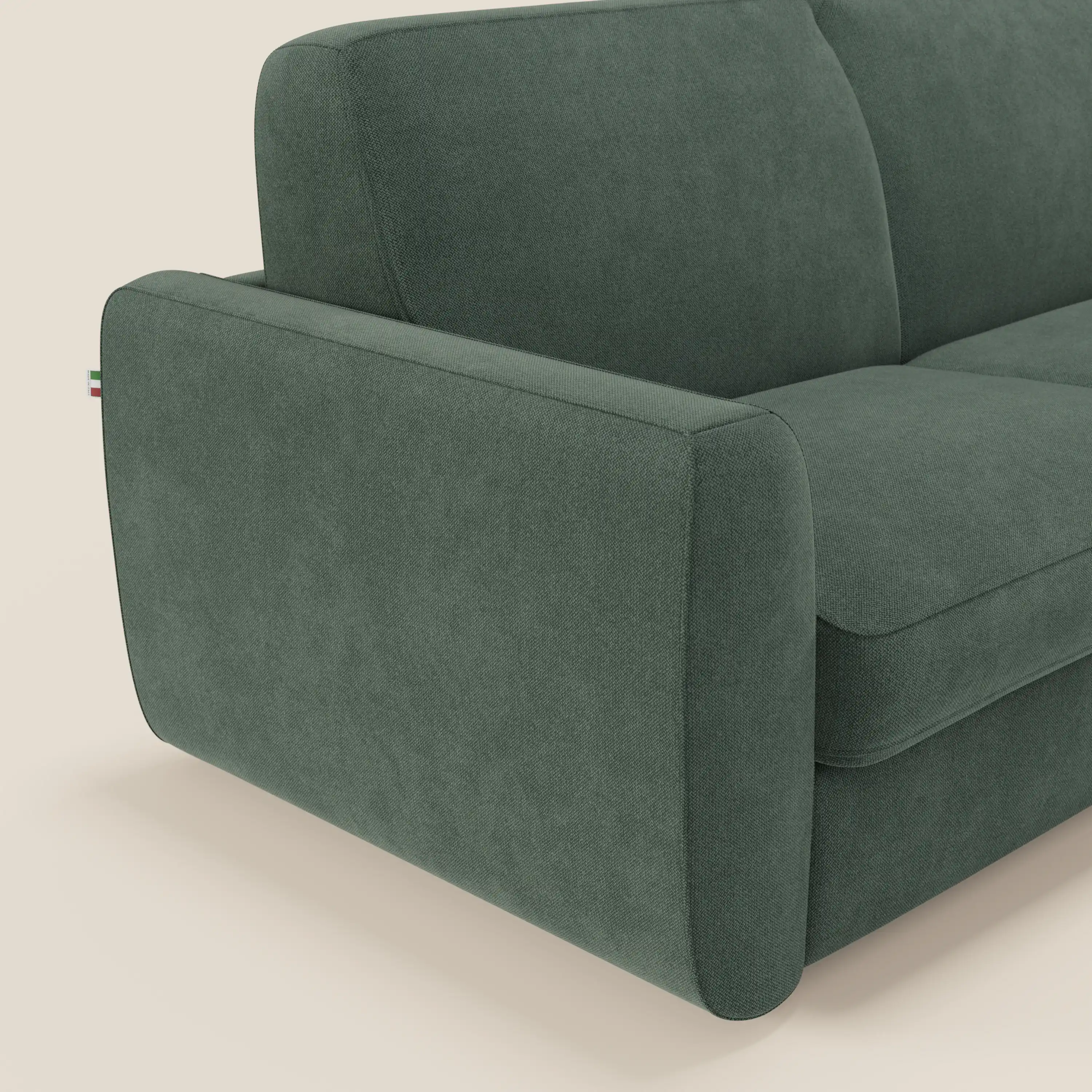 Leonida canapé convertible déhoussable et matelas H 18 cm - coffre à oreiller en tissu détachable T23 vert - Image 6