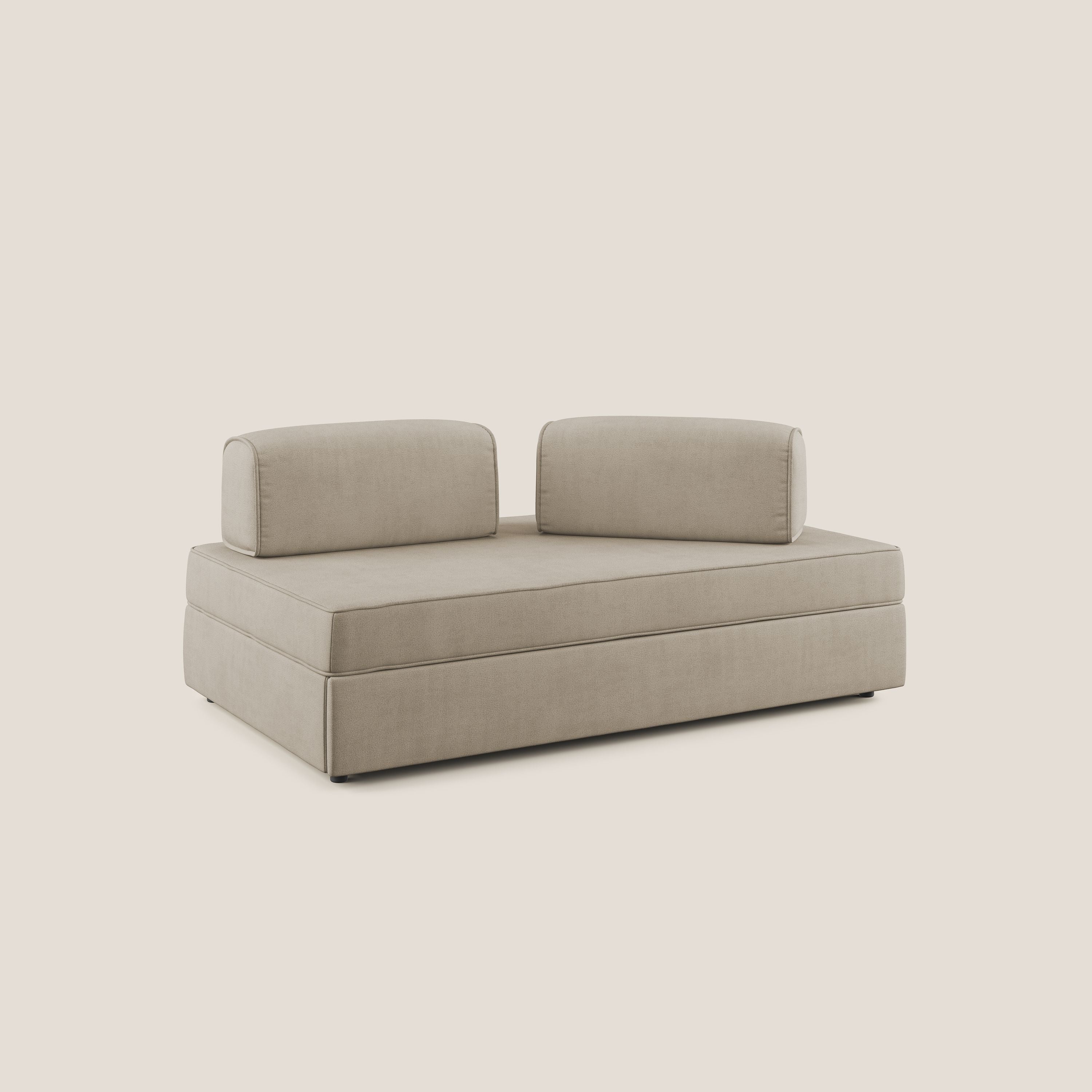 Liberty canapé avec pouf extractible et dossier amovible en tissu doux imperméable T02 beige - Image 3